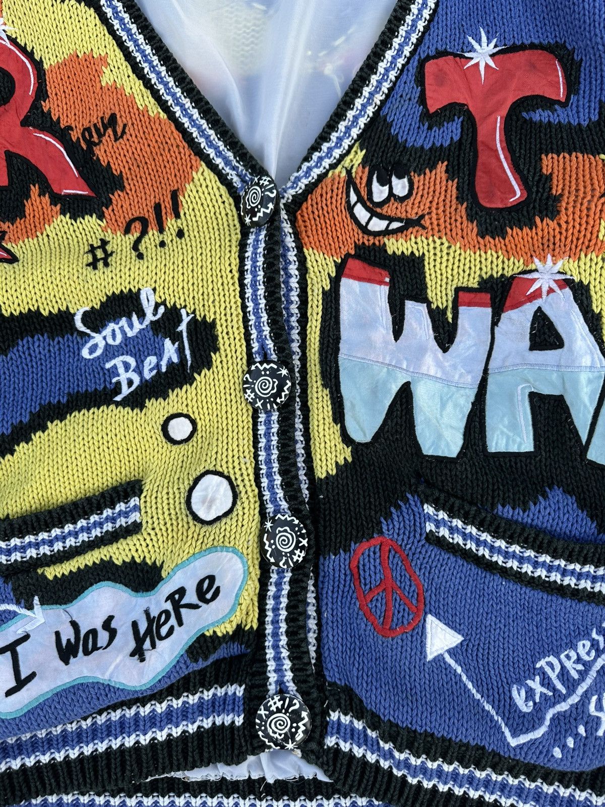 Other Vintage 1992 Absolutely No! Jeans Graffiti Knit Cardigan Size US L / EU 52-54 / 3 - 4 Thumbnail
