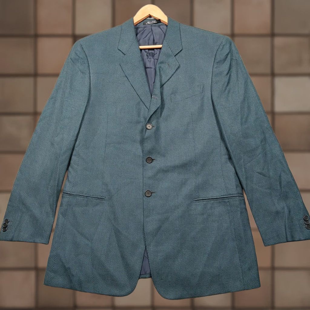 Vintage VINTAGE Mani Blazer 44L Teal Herringbone Wool Silk Sport Coat USA Men Size 44R - 1 Thumbnail