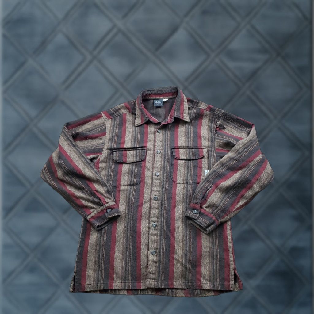 Quiksilver VINTAGE Quiksilver Shirt Mens Small Brown Red Striped Button Up Made in USA 90s Size US S / EU 44-46 / 1 - 1 Thumbnail