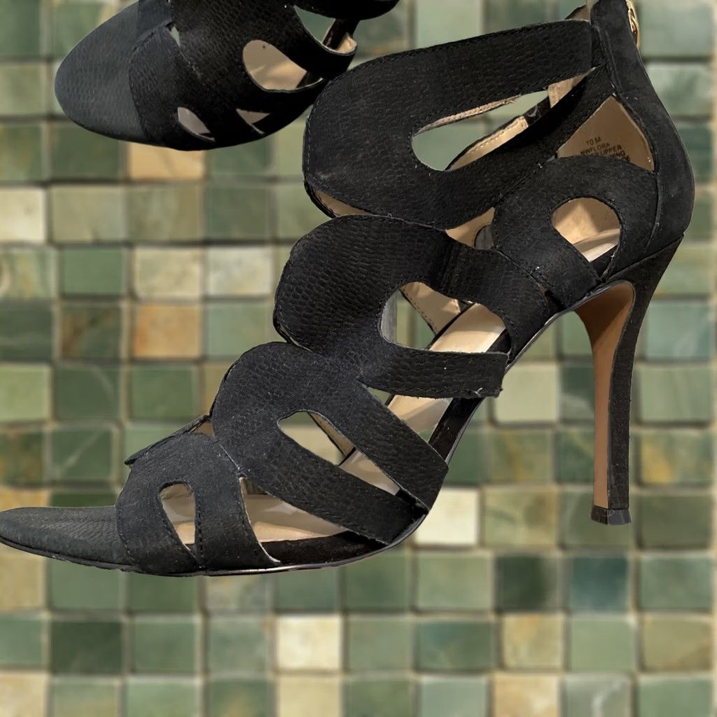 Nine West VINTAGE Nine West Leather Open Toe Cut-out Pumps Heels Black Zipper Size 10 Womens Shoes Size US 10 / IT 40 - 1 Thumbnail