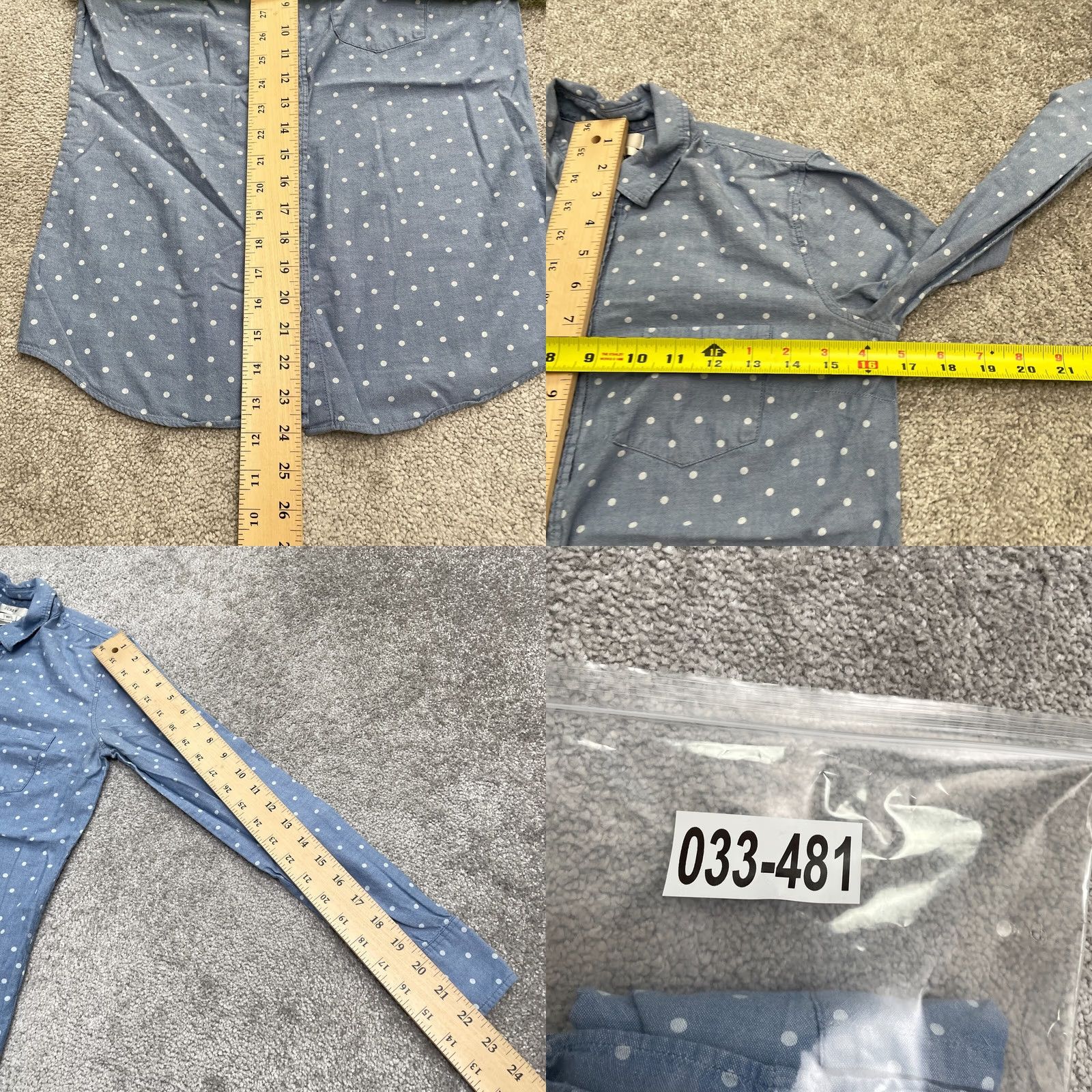 J.Crew J.CREW Chambray Polka Dot Button-Down Shirt Women 00 Blue Long Sleeve Casual Top Size XXS / US 00 / IT 34 - 8 Thumbnail