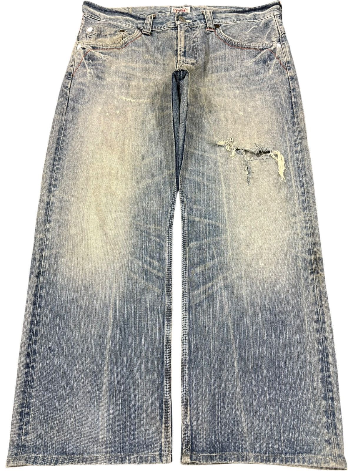 Vintage Japanese Edwin Faded Wash Distressed Baggy Jeans