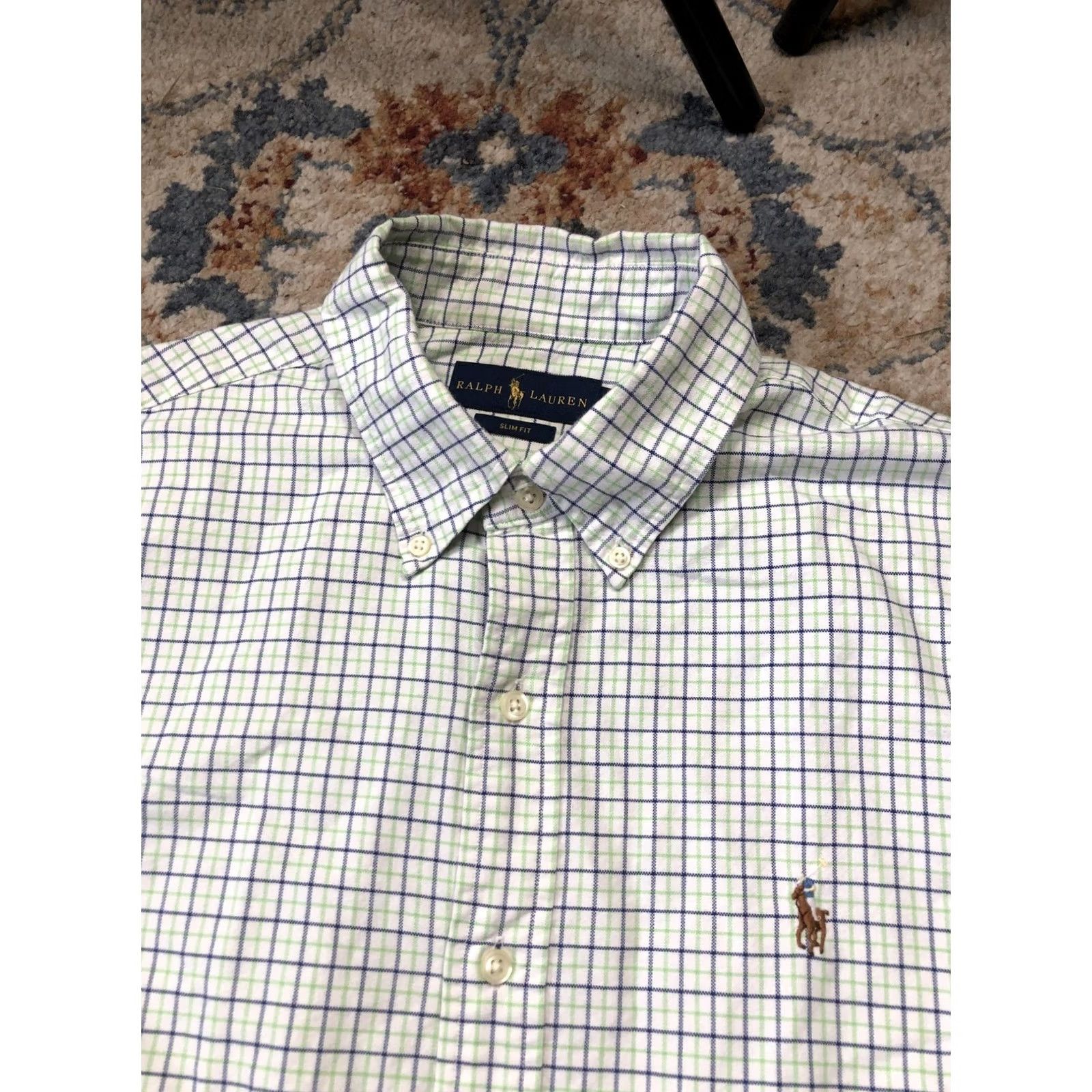 Ralph Lauren Ralph Lauren Shirt Slim Fit Button-Down Tattersall Check Pony Embroidered White Green Navy Mens Large Long Sleeve Button-Up Collared Pony Size US L / EU 52-54 / 3 - 7 Thumbnail