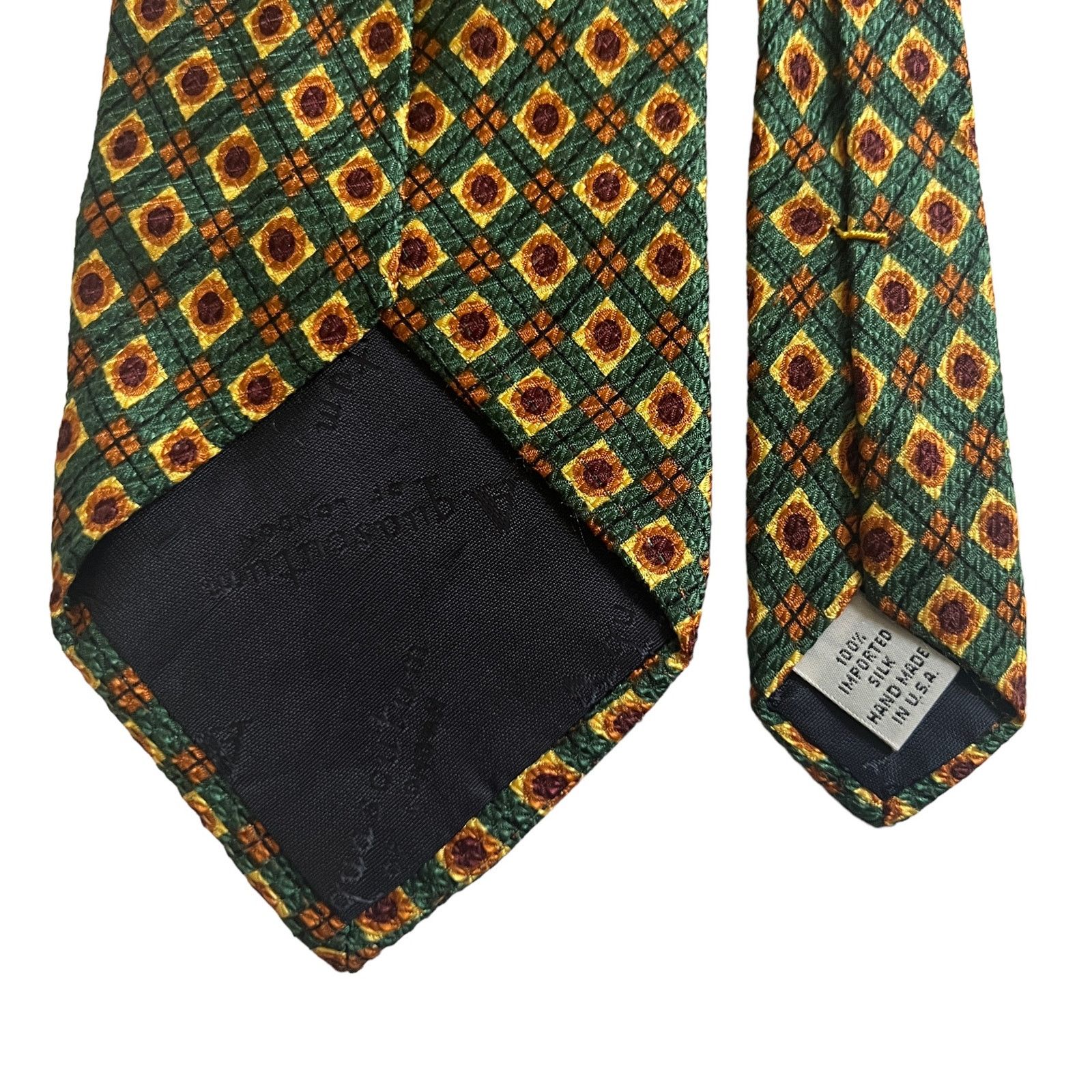 Aquascutum Aquascutum Green Brown Tan Diamond Geometric Silk Tie Size ONE SIZE - 6 Thumbnail