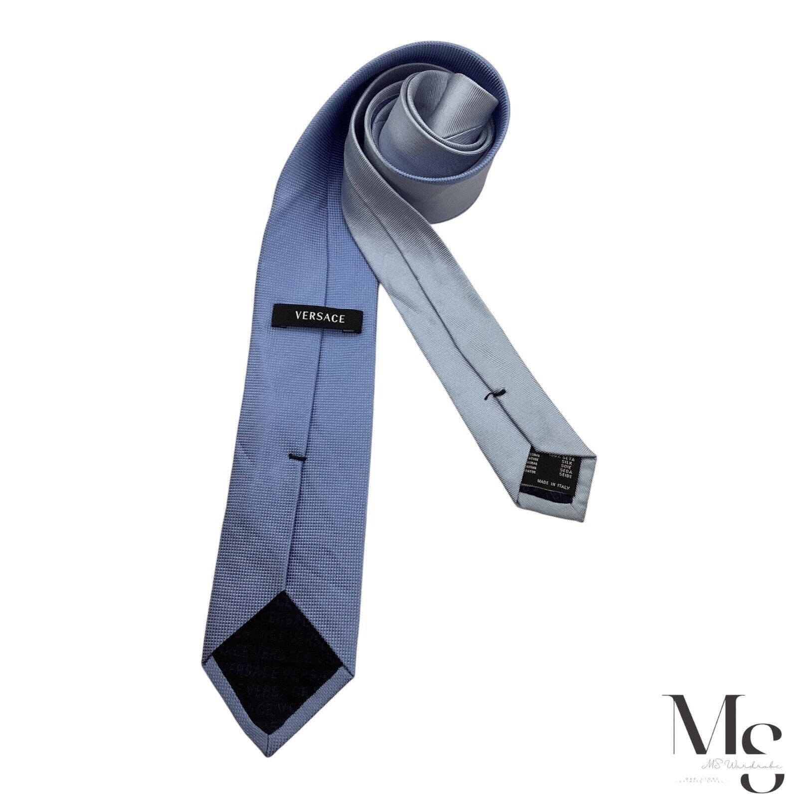Versace VERSACE Blue Striped Medusa Head Logo Made In Italy Silk Tie Size ONE SIZE - 1 Thumbnail