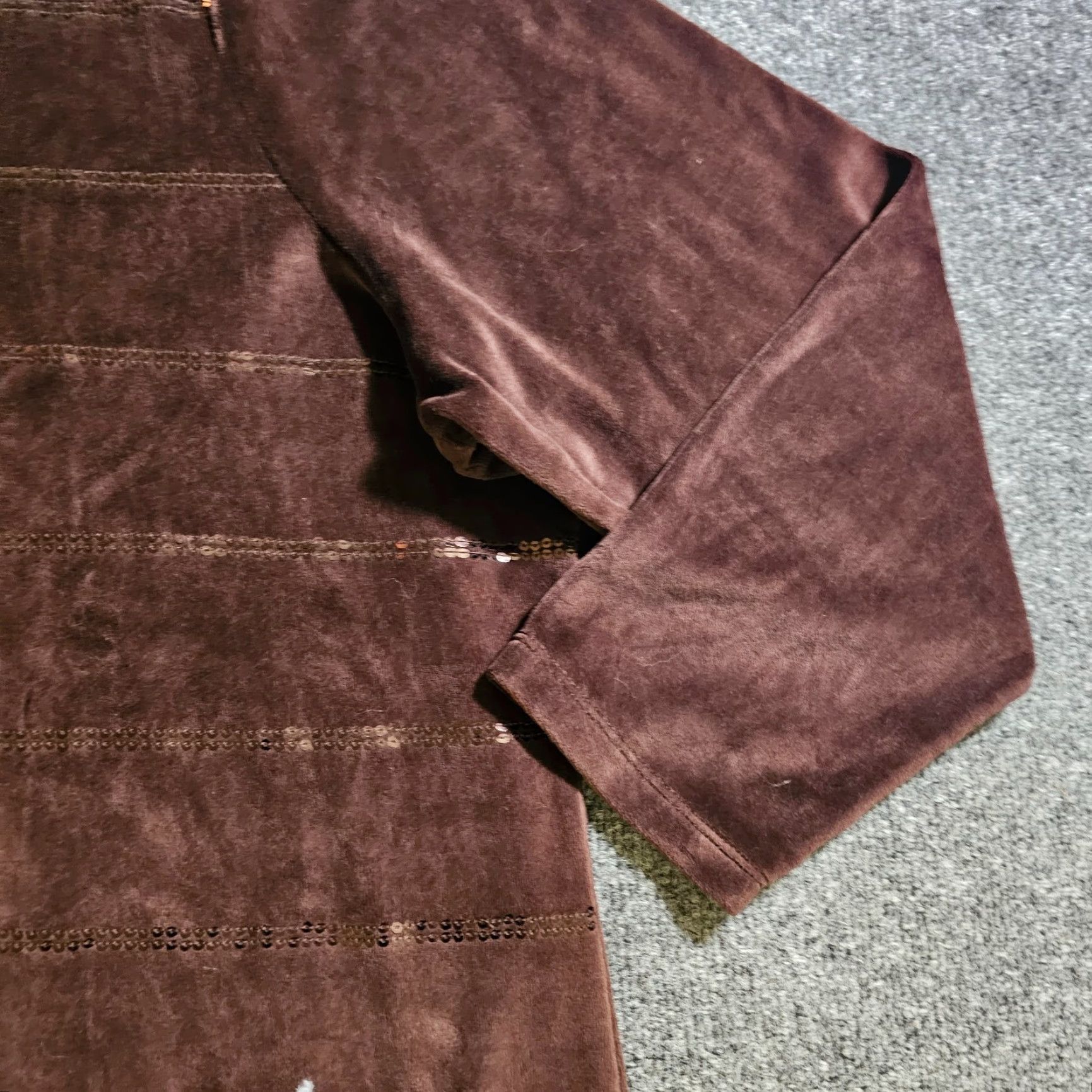 Quacker Factory Quacker Factory Sweater Womens 2X Brown Sequin Stripe Velour Casual Basic Pullover Shirt Size XXL / US 16-18 / IT 52-54 - 4 Thumbnail