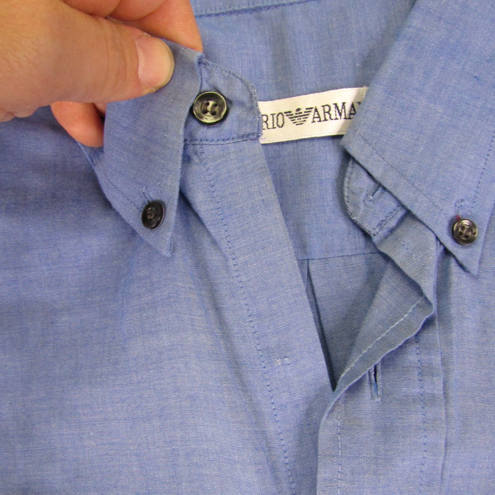 Emporio Armani VINTAGE Emporio Armani Shirt Mens Large Blue Button Up Camp Casual Pocket Embroidered Size US L / EU 52-54 / 3 - 5 Thumbnail