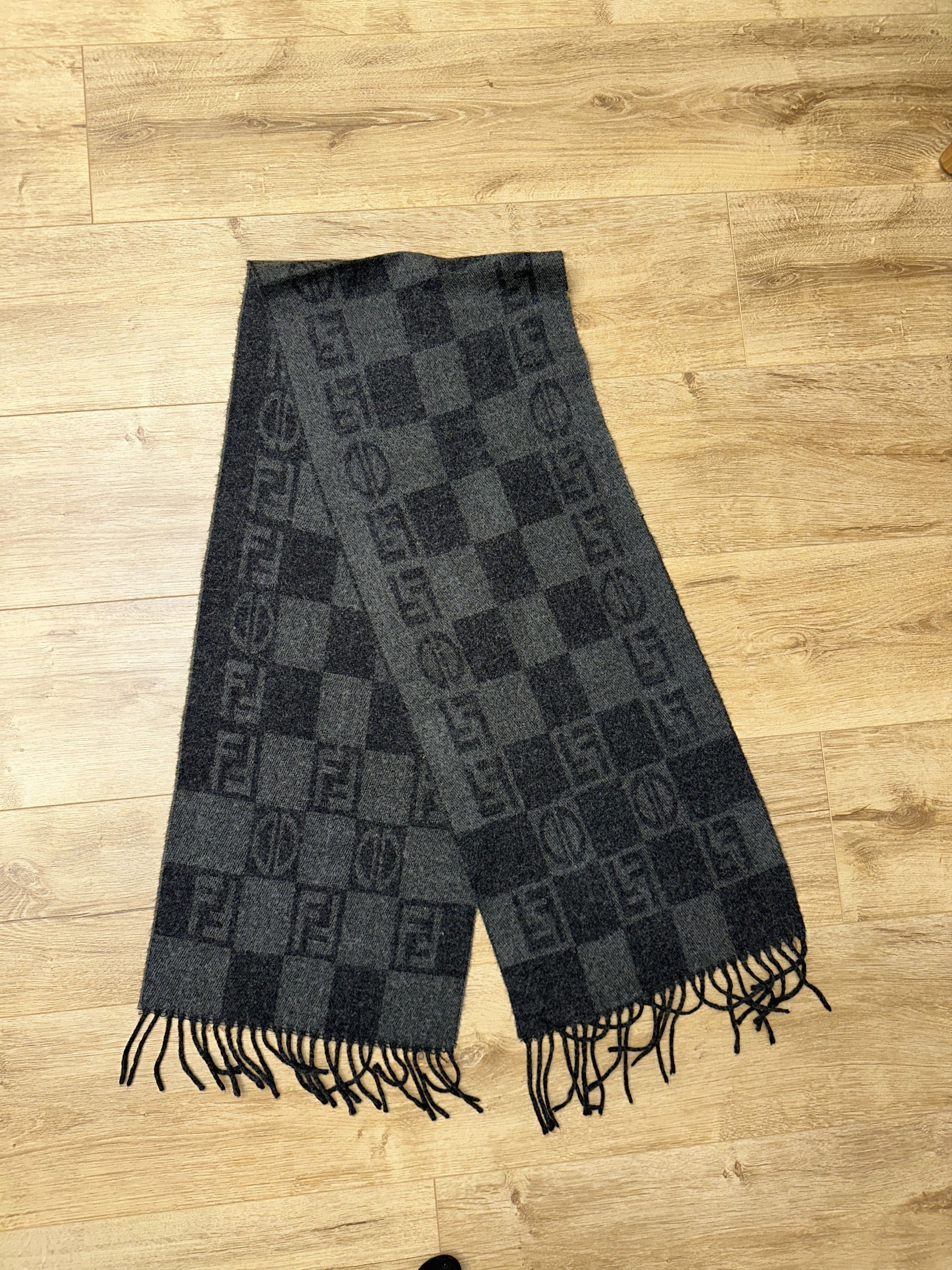 Fendi Gray Fendi Zucca Vintage Wool Scarf 165x30cm Logo Check Size ONE SIZE - 1 Thumbnail