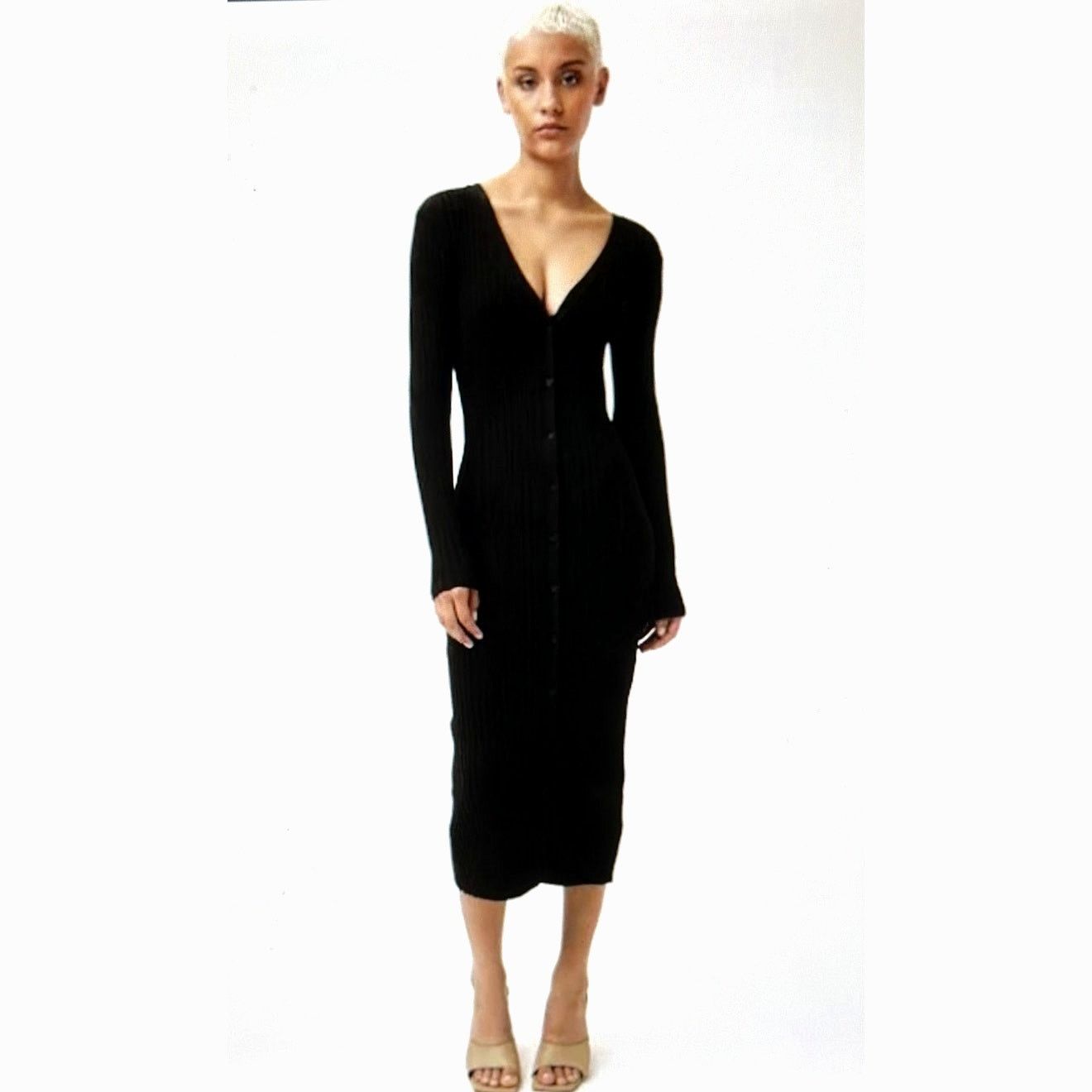 Other LITA By Ciara Rib Cardigan Button Front Midi Dress Black M Size M / US 6-8 / IT 42-44 - 2 Thumbnail