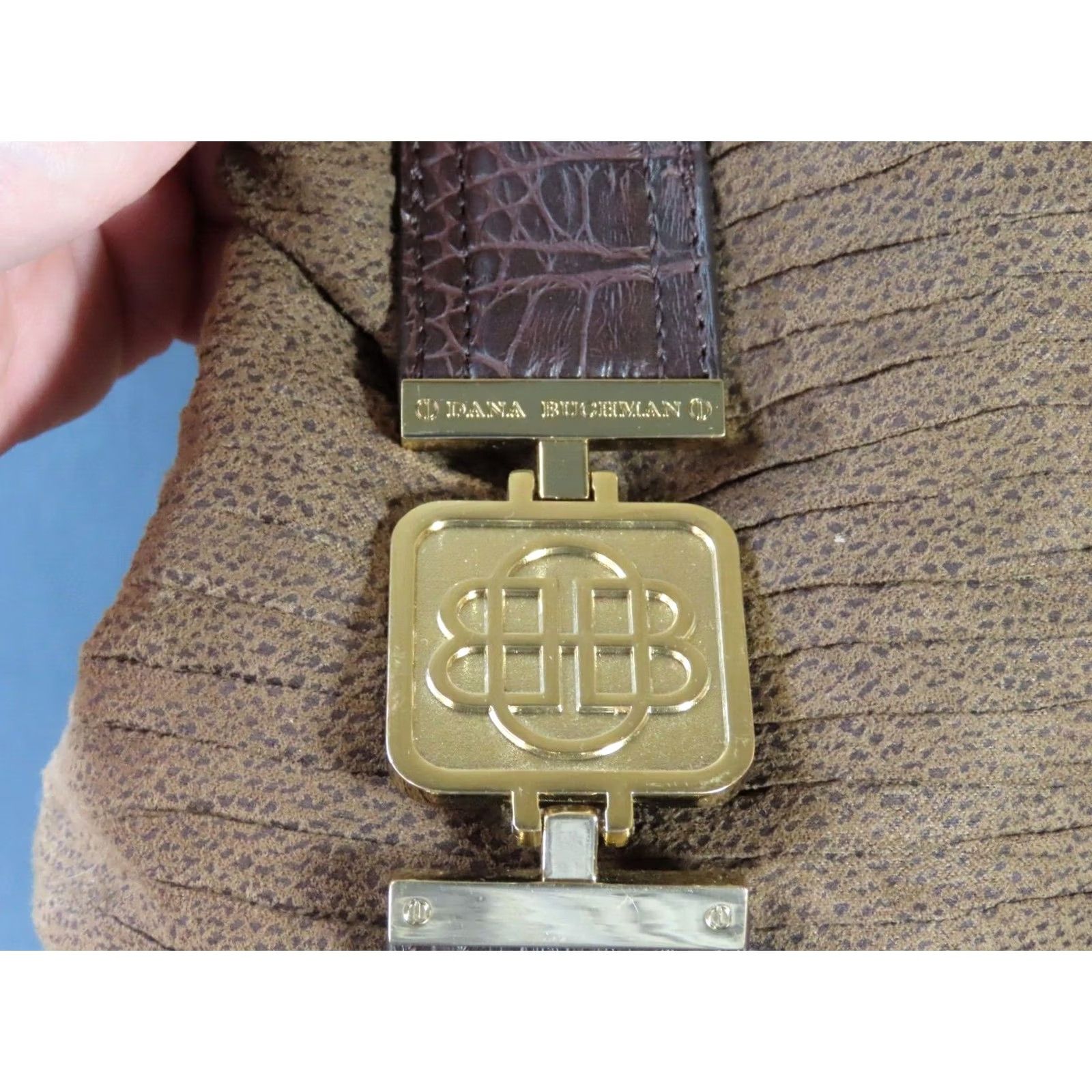 Vintage Dana Buchman Brown Ridged Cloth Handbag Satchel/Top Handle Bag 13"x6"x11" Women Medium Solid PU Magnetic Logo Bag Charm Vintage No Brown Size ONE SIZE - 3 Thumbnail