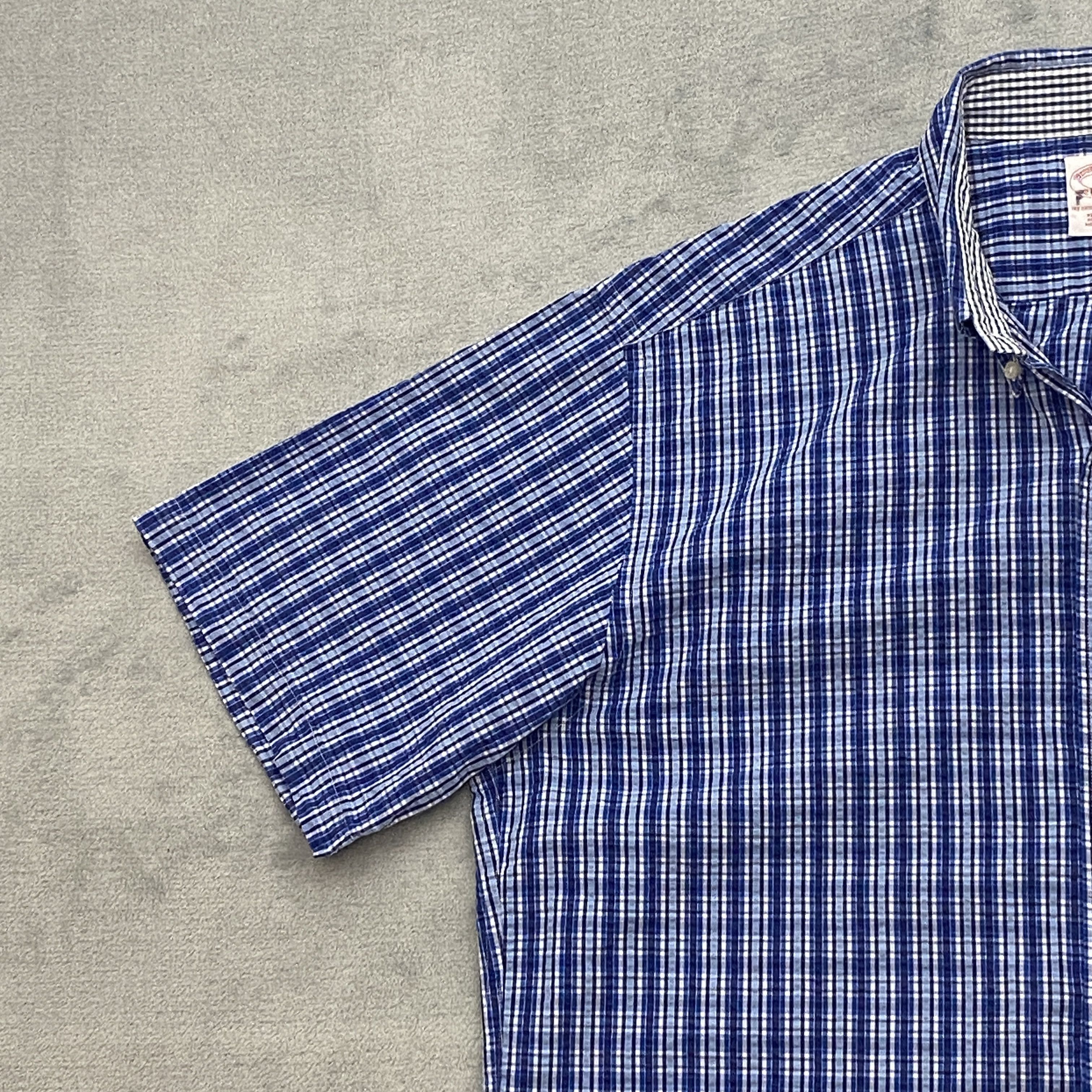 Brooks Brothers SEERSUCKER Shirt Men Large Plaid Original Polo Short Sleeve Size US L / EU 52-54 / 3 - 3 Thumbnail