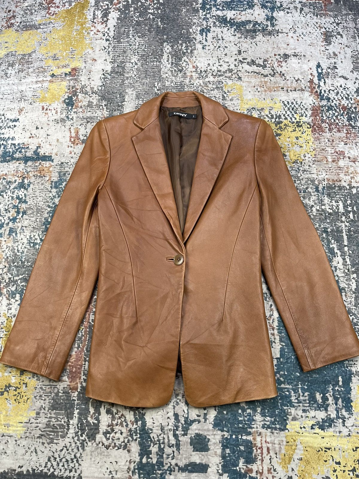 DKNY DKNY Sheepskin Single Breasted Leather Blazer Size XS / US 0-2 / IT 36-38 - 1 Thumbnail