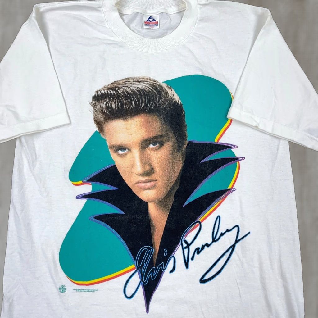 AAA VINTAGE Elvis Presley Shirt Men Large White Band Tee 90s 1996 Adult Original Size US L / EU 52-54 / 3 - 1 Thumbnail