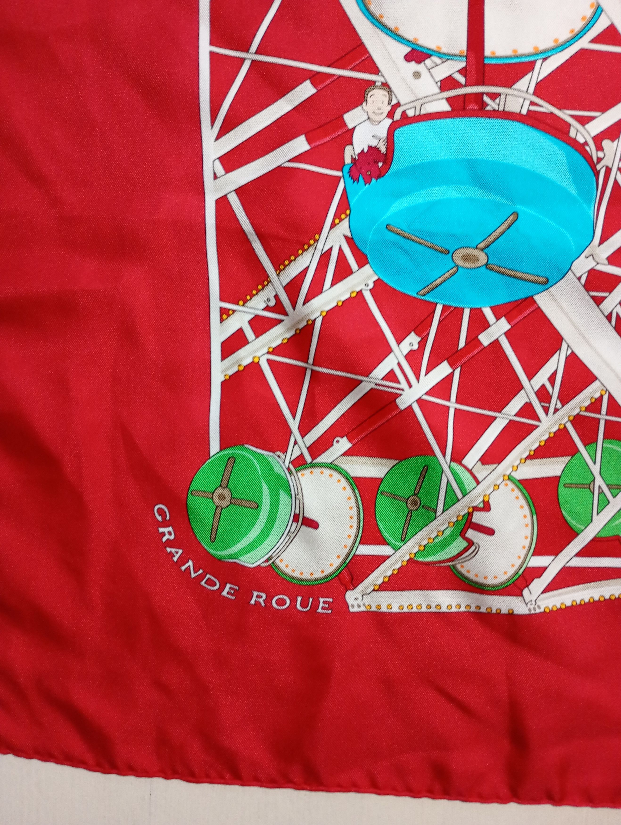 Hermes Hermès Red Grande Roue Carousel 90cm Silk Scarf Size ONE SIZE - 7 Thumbnail