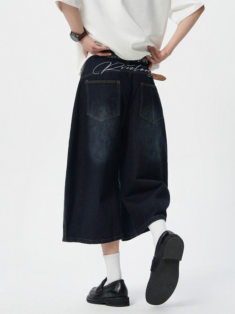 Japanese Brand Men's patchwork retro embroidered curved denim shorts Size US 32 / EU 48 - 4 Thumbnail
