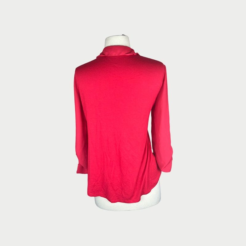 Vintage Charlotte Russe | Chiffon Blouse Roll Tabs Collared V-Neck Size S / US 4 / IT 40 - 3 Thumbnail