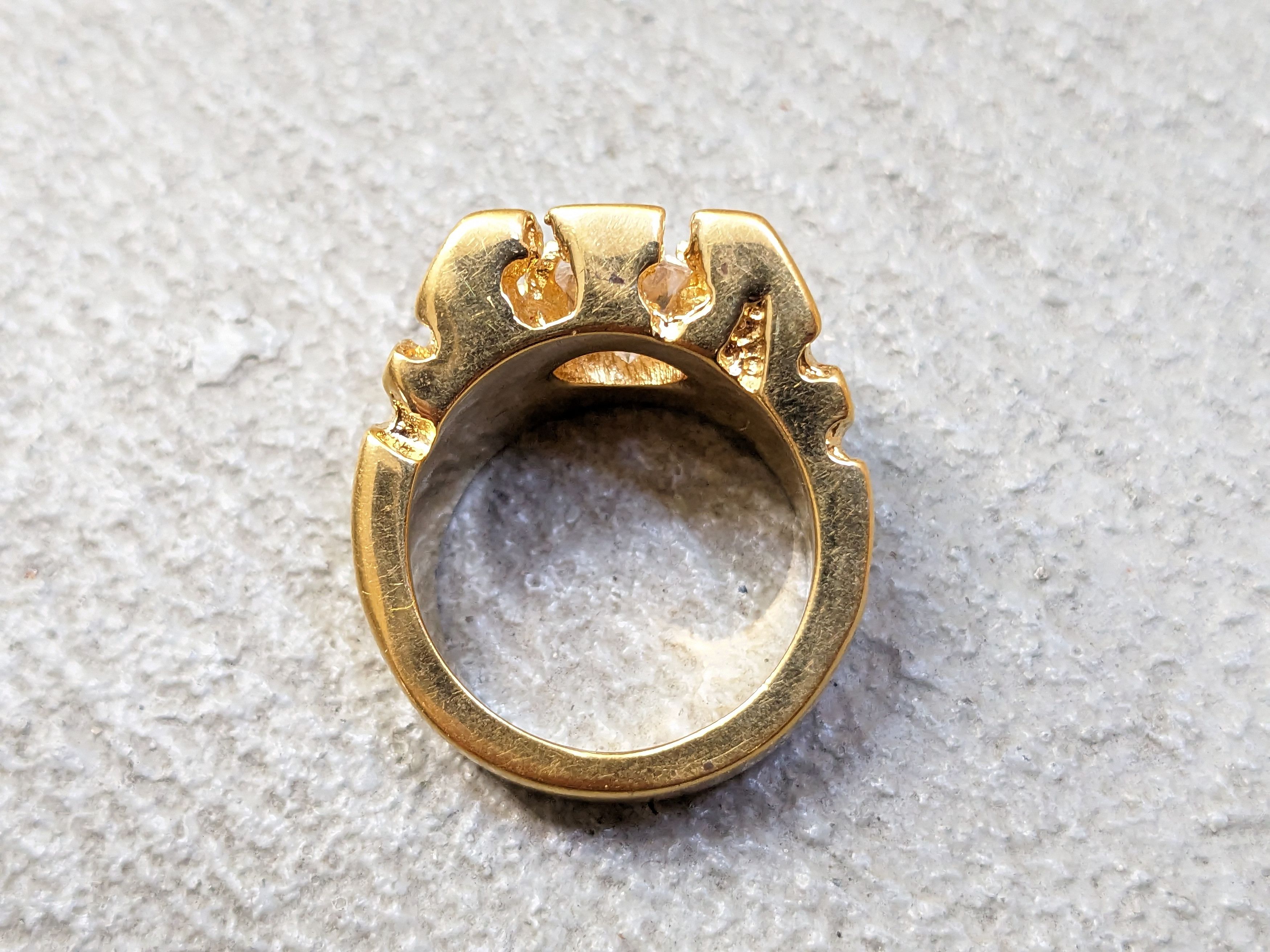 Jewelry Gold Plated Ring Nugget CZ Size 7 Brutalist Modern Square Size ONE SIZE - 7 Thumbnail