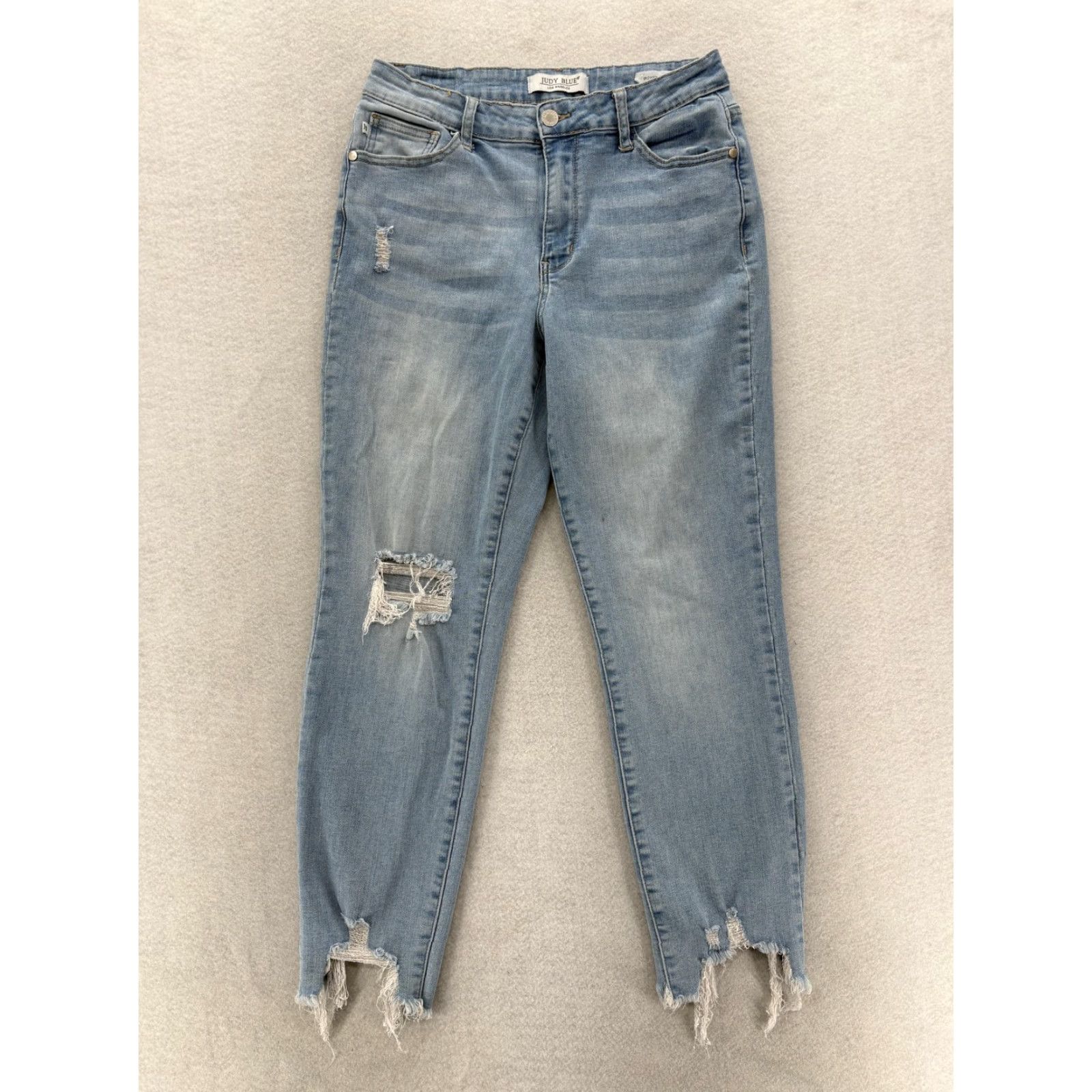 Vintage Judy Blue Jeans Women Boyfriend Fit Distressed Raw Hem Stretch 9/29 Blue Light Wash Regular 29in Inseam 26in Jeans Womens Size 29" - 2 Thumbnail