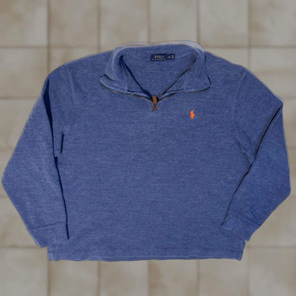 Polo Ralph Lauren Polo Ralph Lauren bLUE Ribbed 1/4 Zip Knit Sweater Mens XL Orange Pony Size US XL / EU 56 / 4 - 1 Thumbnail
