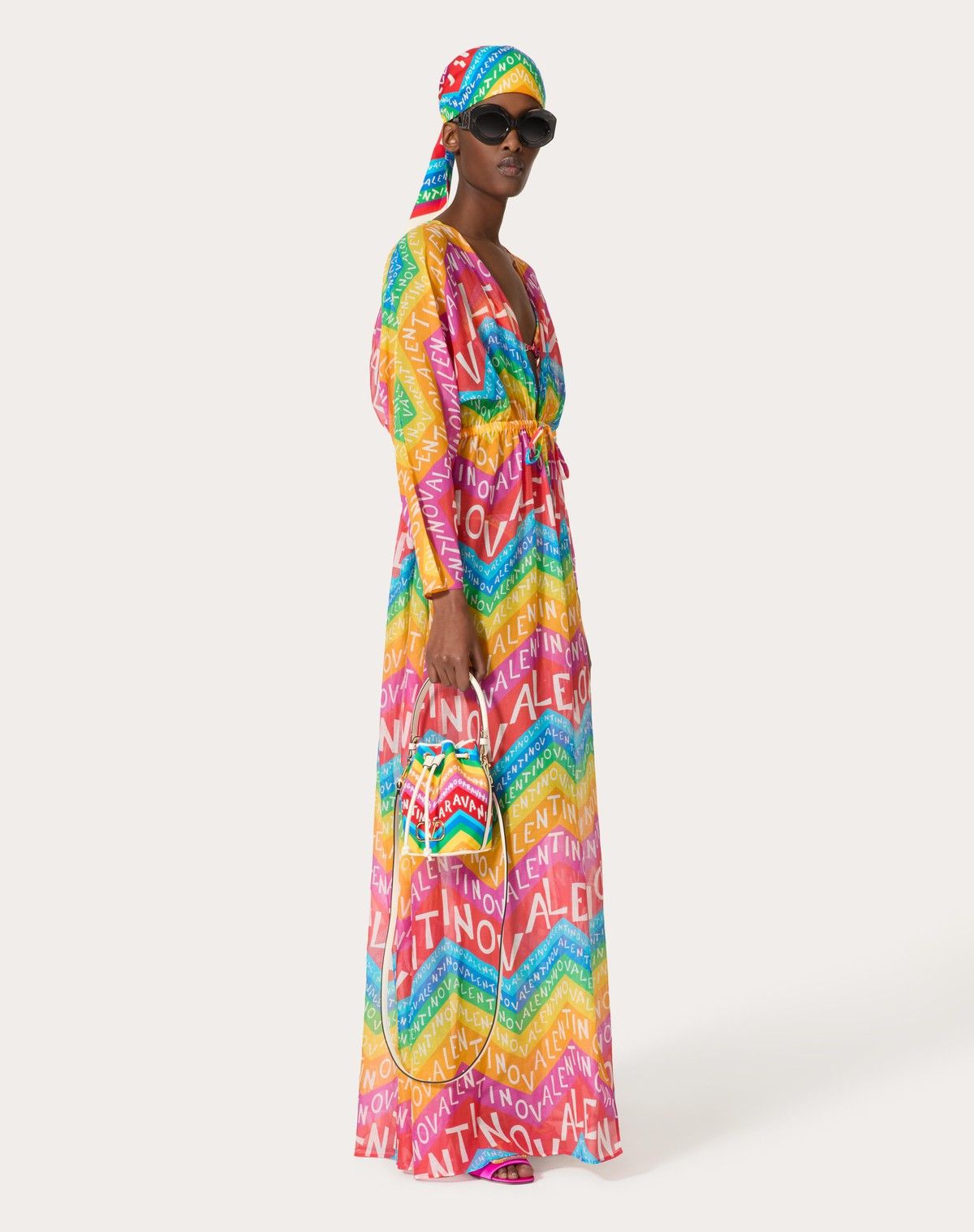 Valentino o1s1wg110525 Chevron Muslin Evening Dress 24 in Multicolor Size S / US 4 / IT 40 - 3 Thumbnail