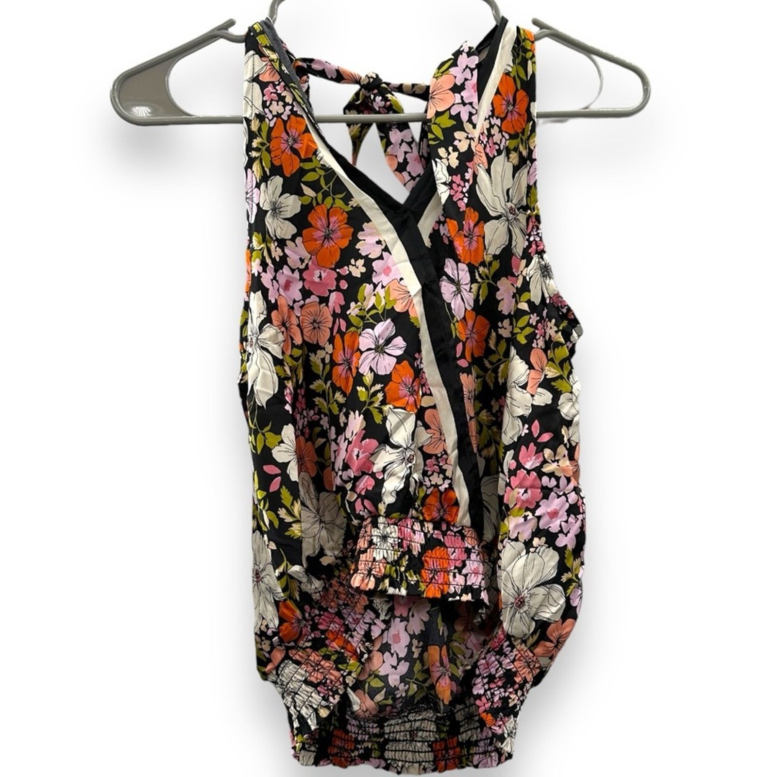 Joie Joie Black Floral Sleeveless Tie Neck Smocked Hem Top NEW Size S / US 4 / IT 40 - 2 Thumbnail