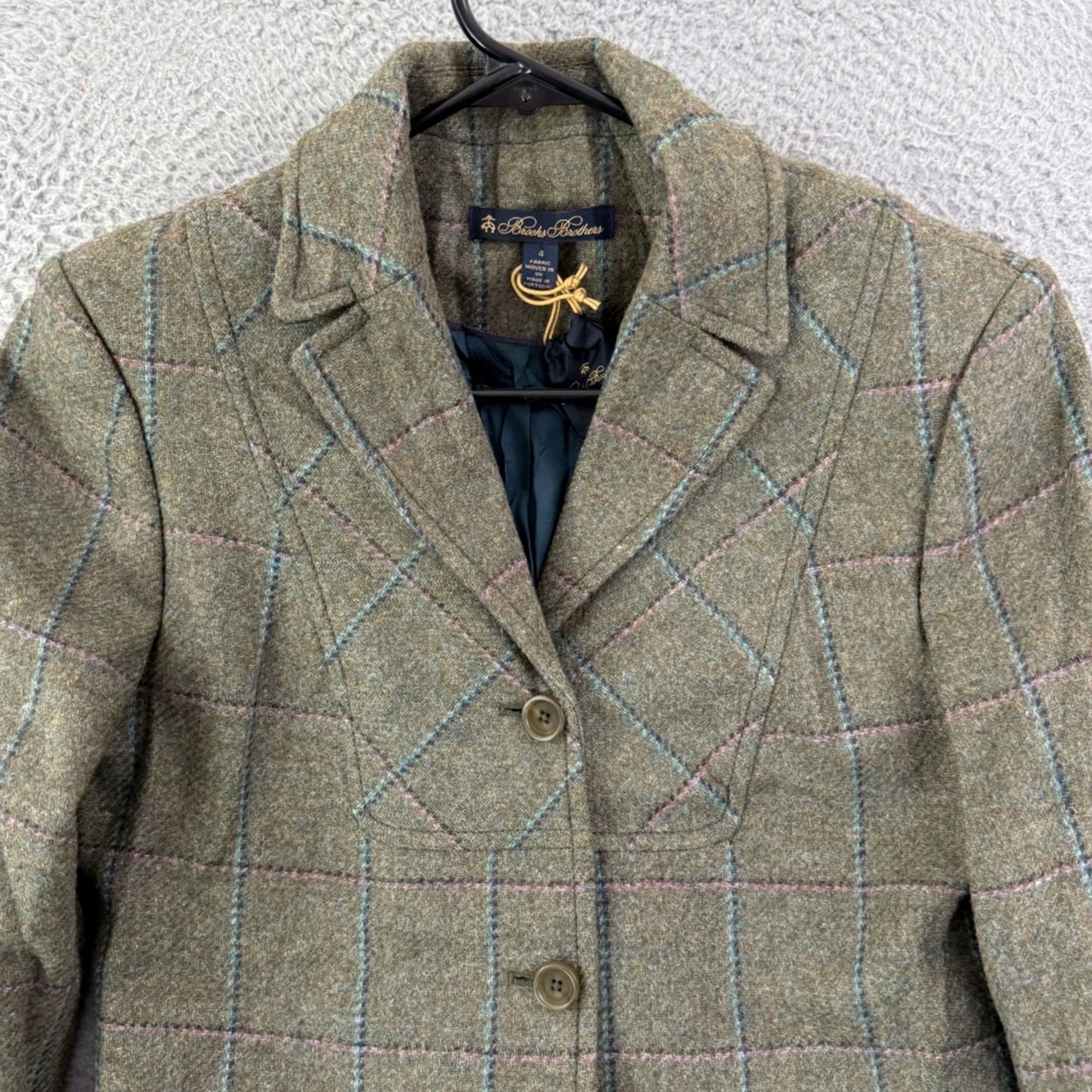 Brooks Brothers VINTAGE Brooks Brothers Blazer Womens 4 Green Wool Check Tweed Business Jacket Size S / US 4 / IT 40 - 3 Thumbnail
