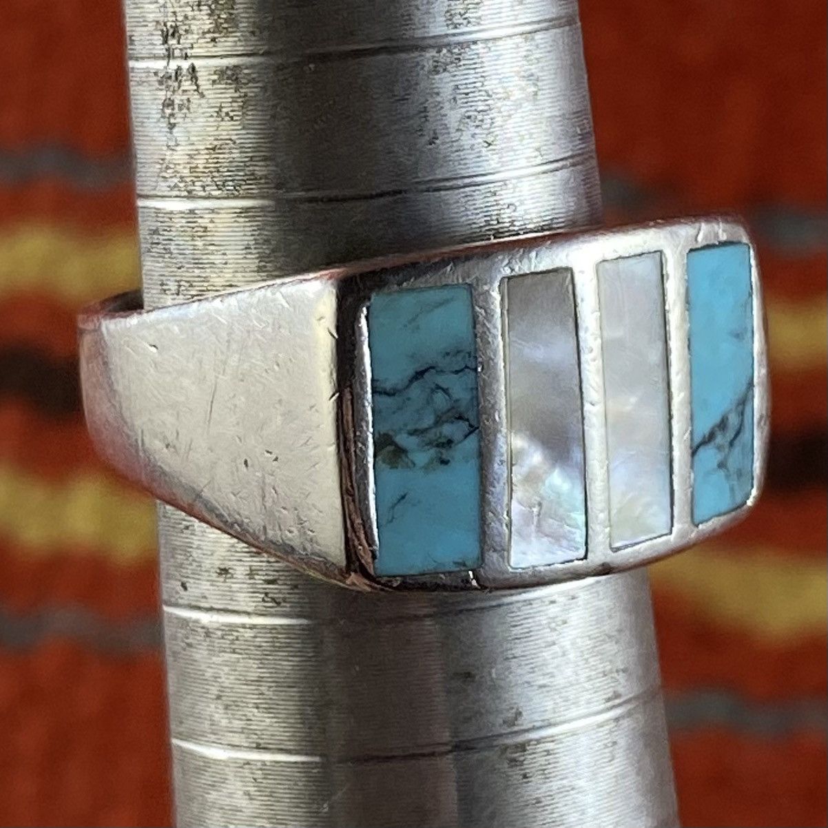 Kapital Vtg Navajo Sterling Turquoise Abalone Square Signet Ring Size ONE SIZE - 1 Thumbnail