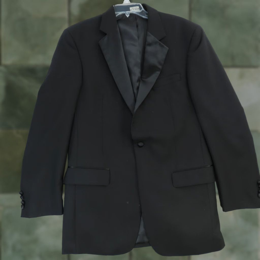 Jos A Bank Blazer Mens 40 Black Notch One-Button Single-Breasted Wool Tuxedo Lounge/Business Formal Jacket