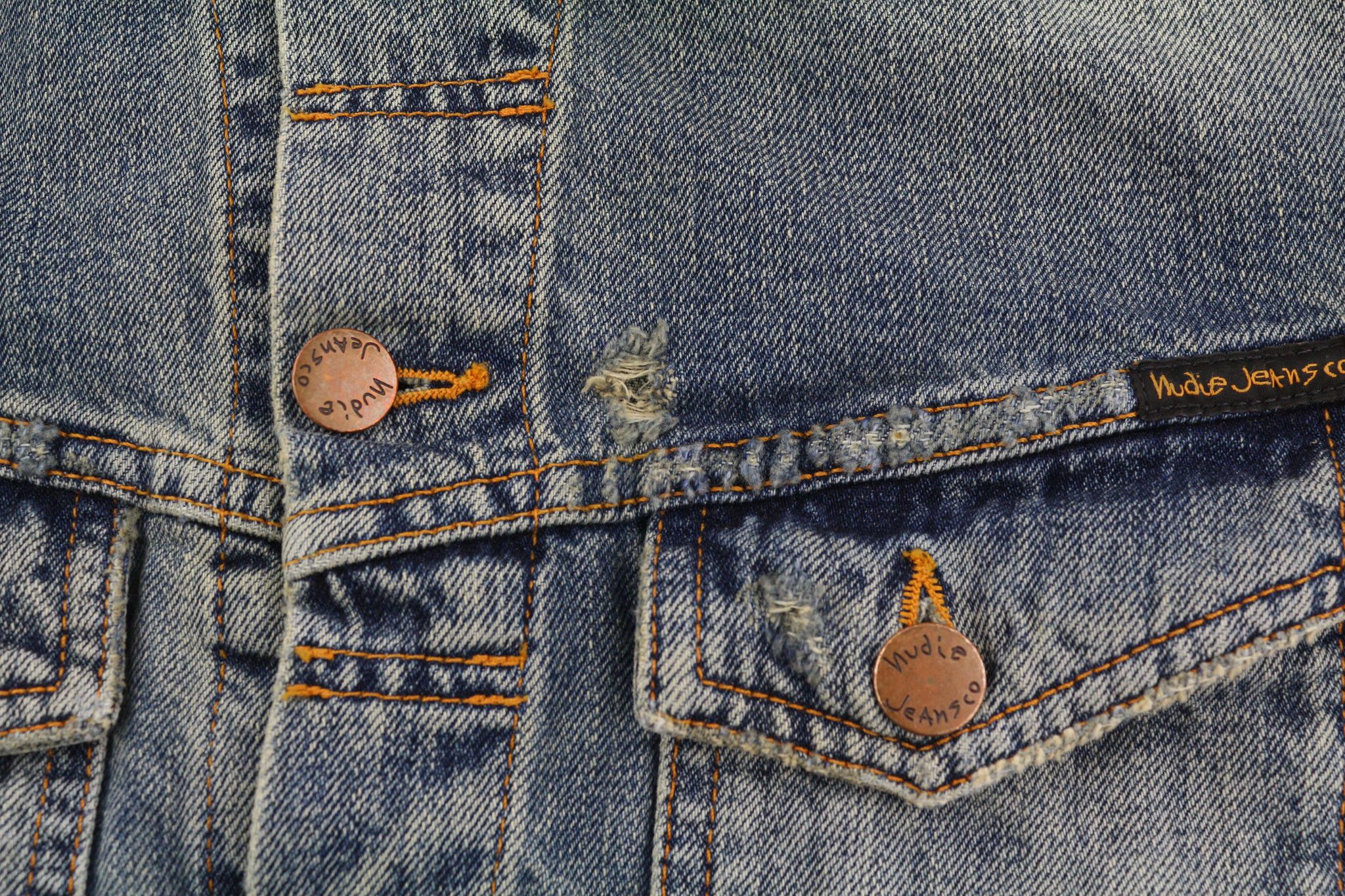Nudie Jeans BILLY M Shimmering Indigo Washed Ripped Polo Jacket 82475 Size US M / EU 48-50 / 2 - 11 Thumbnail