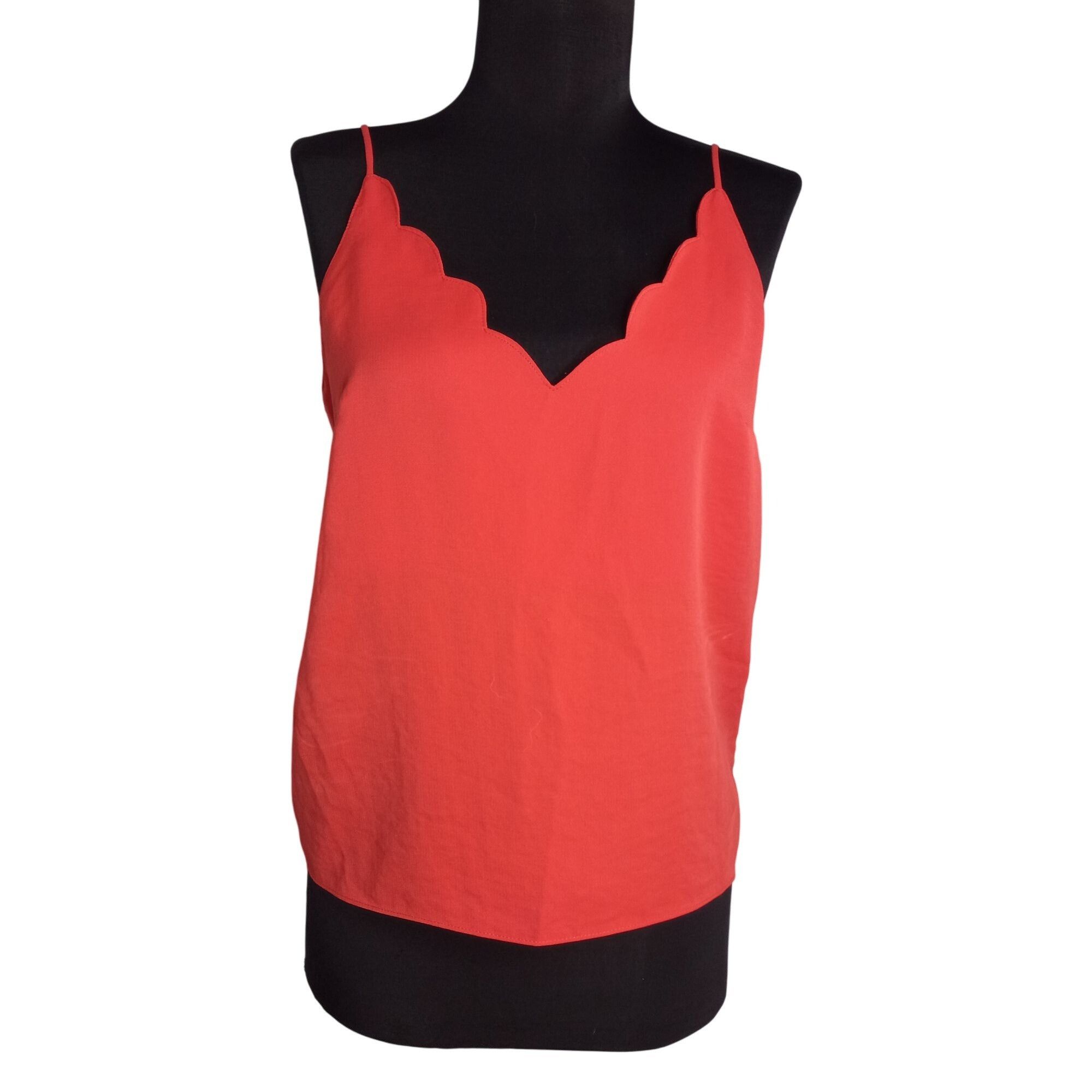 Topshop Topshop UK 8 US 4 EUR 36 Camisole Top Red Scallop V Neck Sle Size S / US 4 / IT 40 - 1 Thumbnail