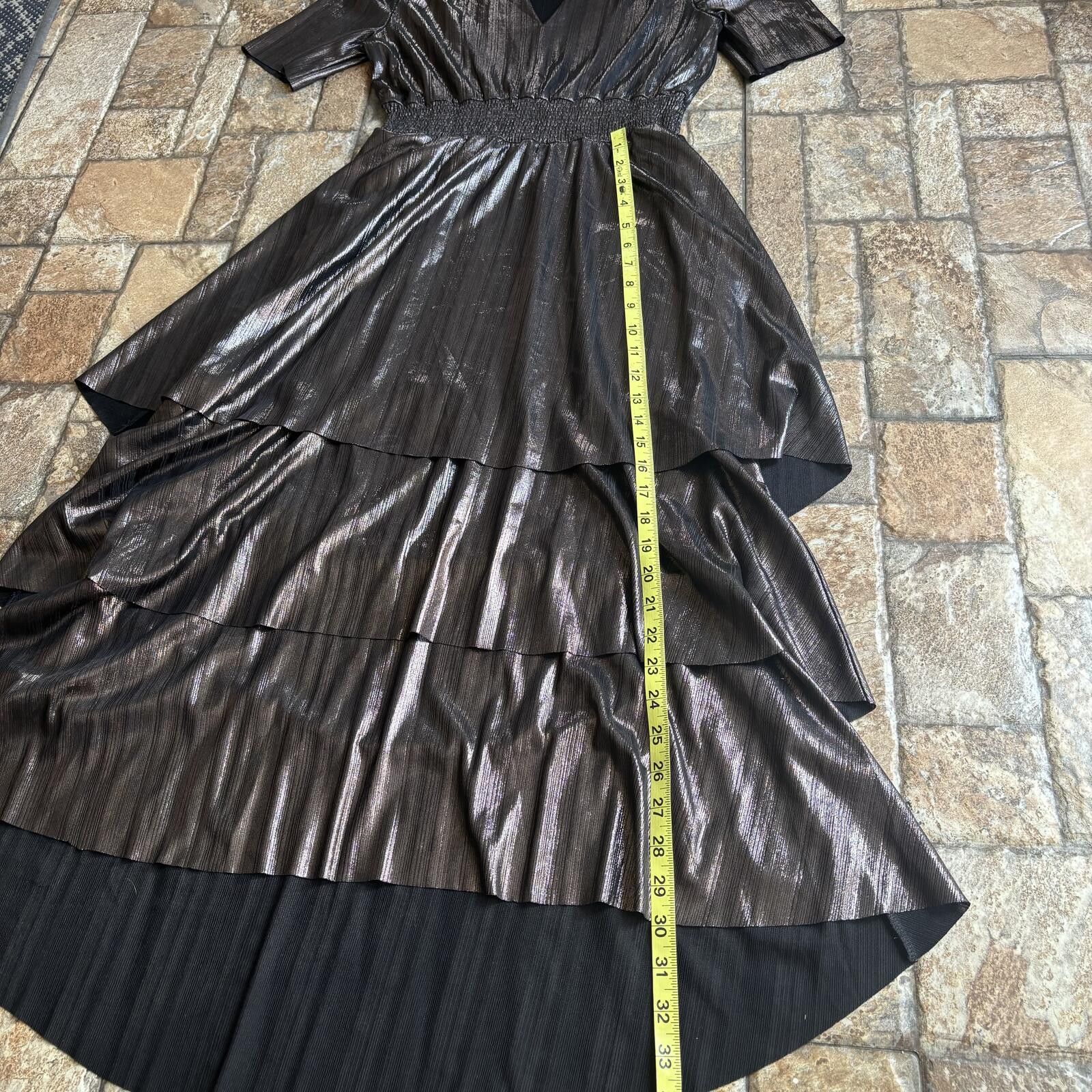 Other Saint + Sofia Gunmetal Metallic Tiered Midi Dress - Size 8 Size M / US 6-8 / IT 42-44 - 7 Thumbnail