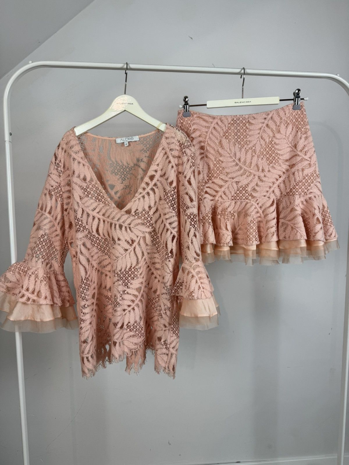ALEXIS Stunning Lace Two-Piece Set - Peach Pink | Top and Skirt Size S / US 4 / IT 40 - 2 Thumbnail