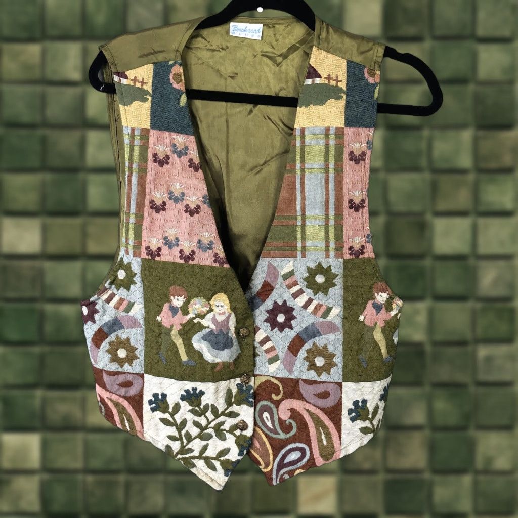 Vintage VINTAGE Backroad Blues Vest Womens Medium Green Tapestry Patchwork Button 90s Size M / US 6-8 / IT 42-44 - 1 Thumbnail