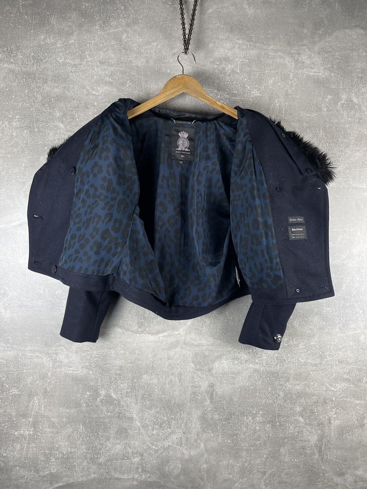 Juicy Couture Y2K Juicy Couture Cropped Wool Jacket Faux Fur Collar Blue Size L / US 10 / IT 46 - 8 Thumbnail