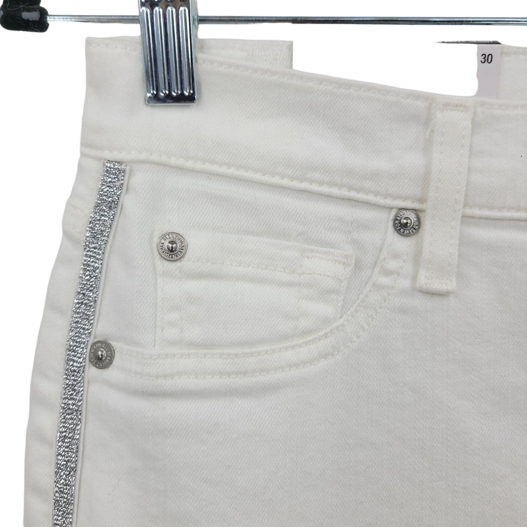 7 For All Mankind 7 For All Man Kind High-Rise White Skinny Jeans 30 Silver Si Size 30" / US 8 / IT 44 - 6 Thumbnail