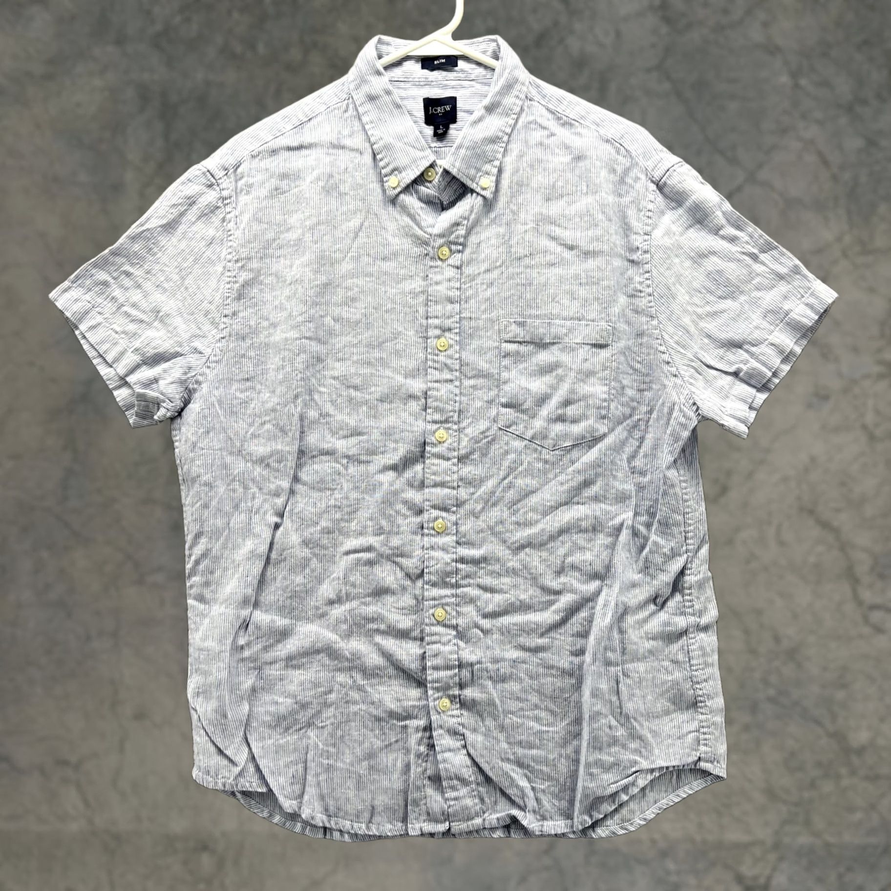 J.Crew J.CREW Shirt Men Large Adult Blue Seersucker Button-Down Slim Fit Striped Size US L / EU 52-54 / 3 - 1 Thumbnail