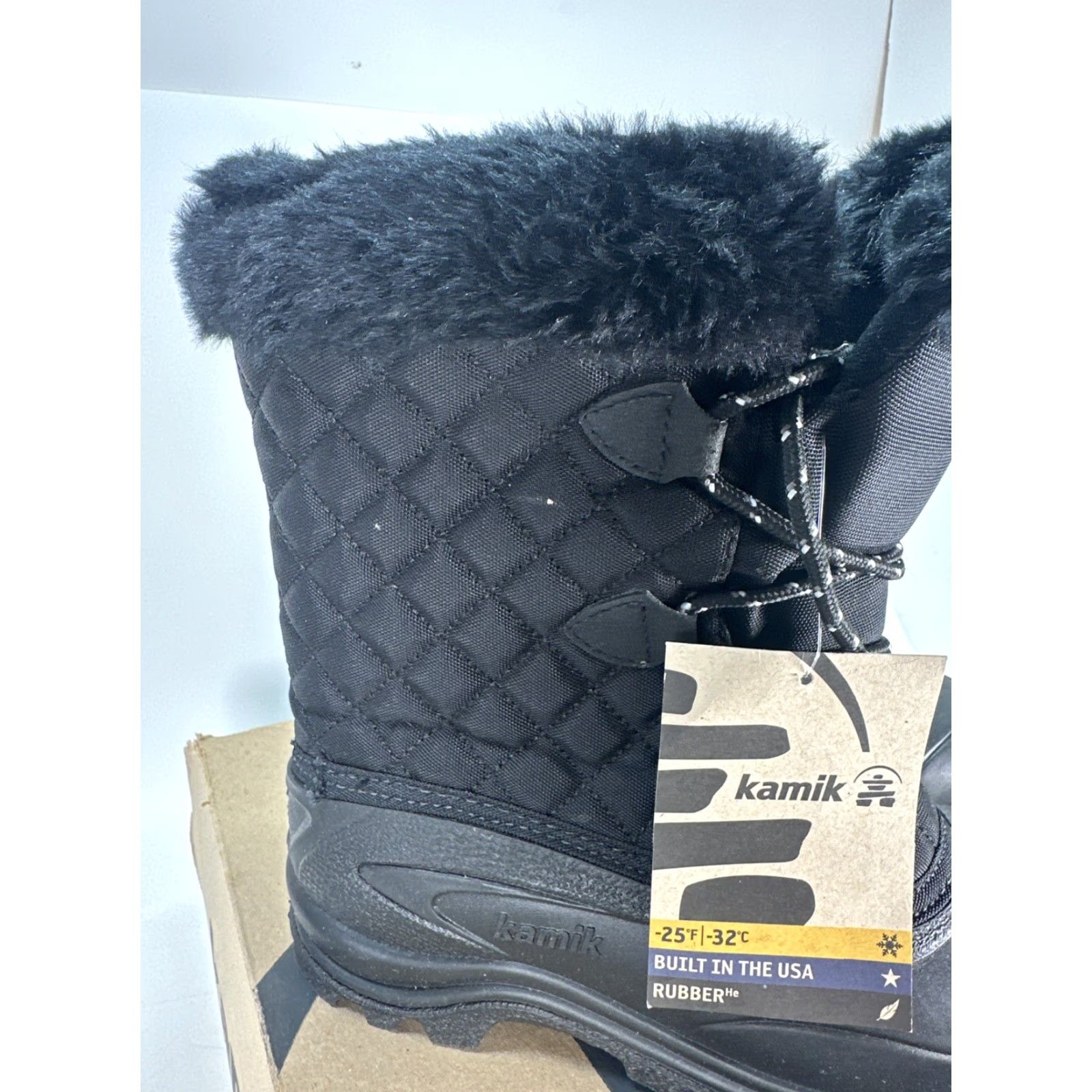 Vintage Kamik Mountsnow Boots Women Size 6 Black Charcoal Faux Fur USA NEW In Box Size US 6 / IT 36 - 3 Thumbnail