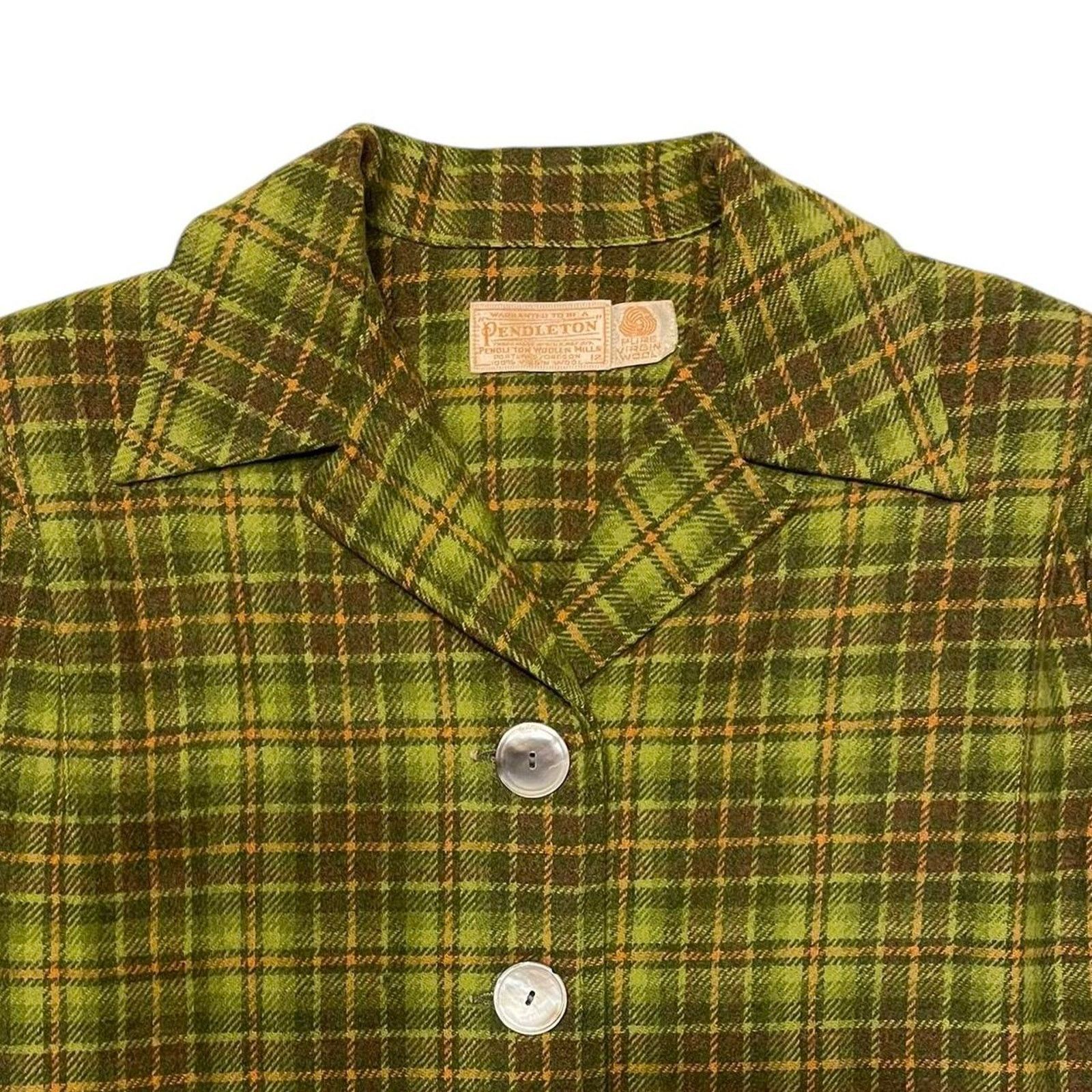 Pendleton RARE VTG 1950s Pendleton Womens 49er Green Plaid Wool Jacket Size L / US 10 / IT 46 - 3 Thumbnail