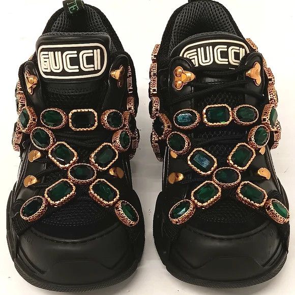 Gucci GUCCI Women's 'Black' Flashtreks w/ Crystals - EU36/US6 Size US 6 / IT 36 - 6 Thumbnail