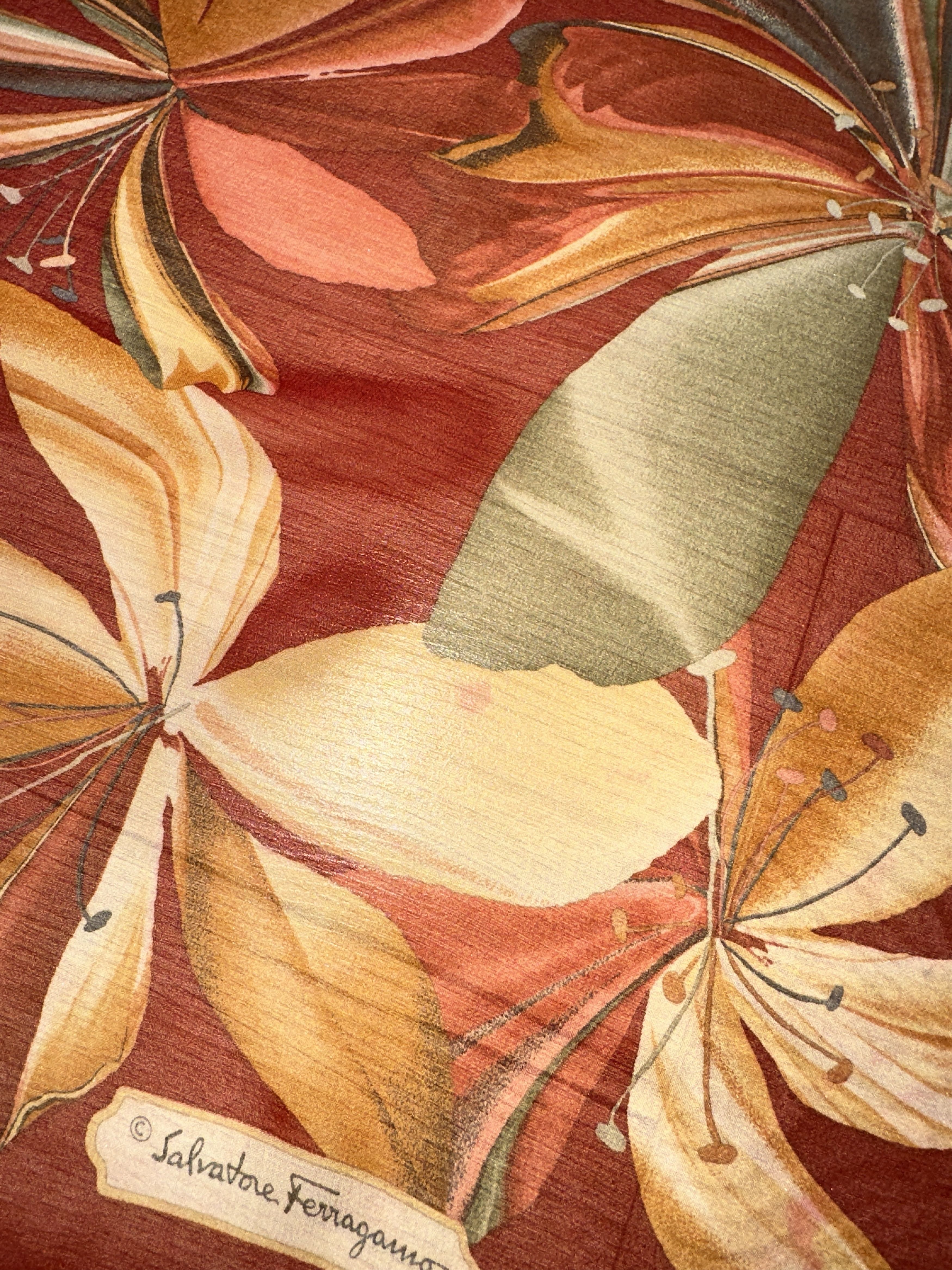 Salvatore Ferragamo Salvatore Ferragamo 100% Silk Floral Square Scarf Red 80cm Size ONE SIZE - 7 Thumbnail