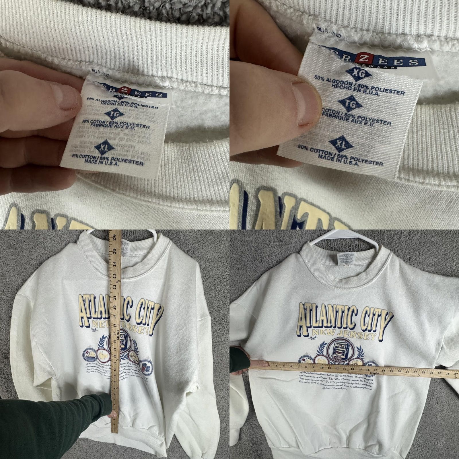 Jerzees VINTAGE Jerzees Sweatshirt Mens XL White Atlantic City New Jersey USA 90s Size US XL / EU 56 / 4 - 8 Thumbnail