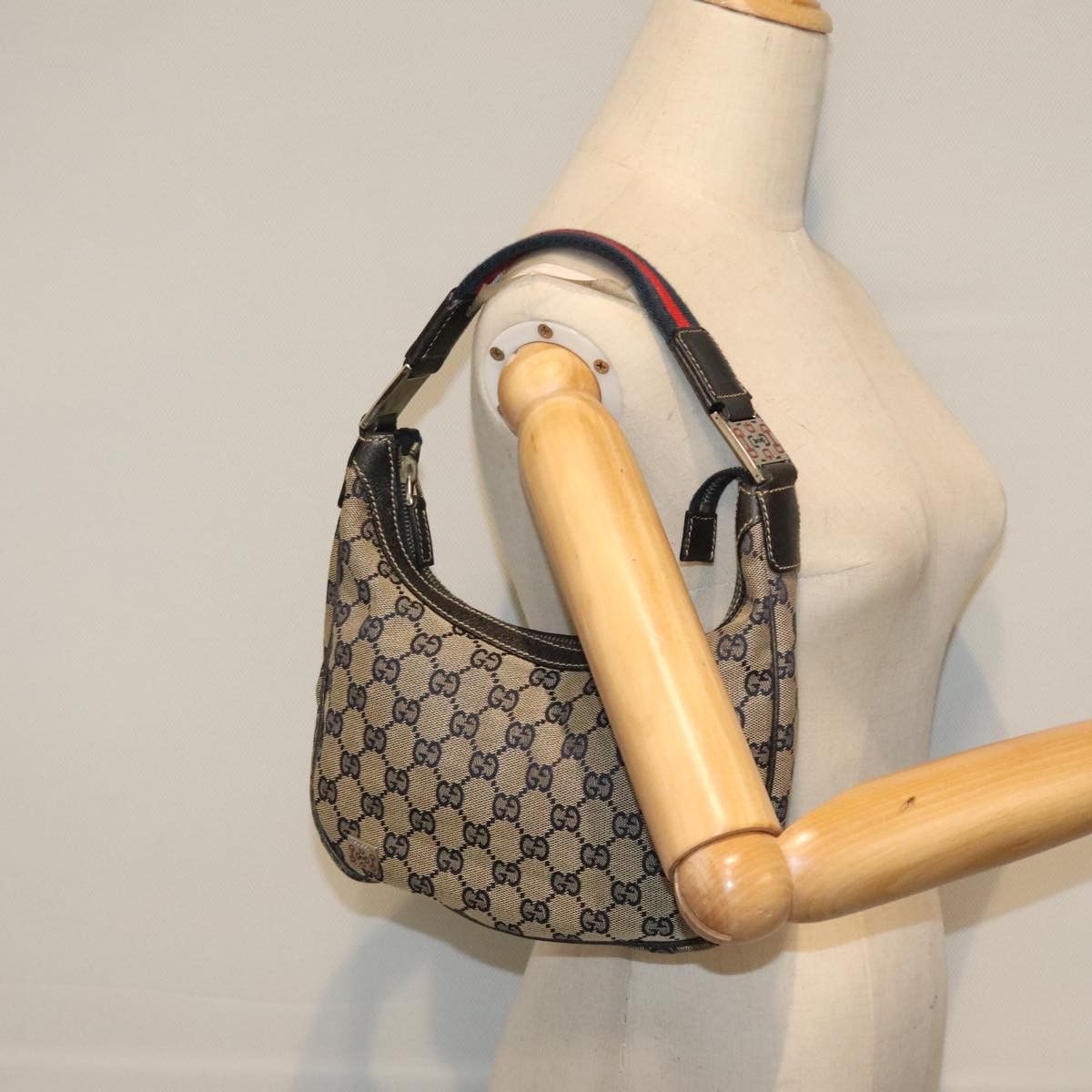 Gucci GUCCI GG Canvas Sherry Line Hand Bag Navy Silver Red Size ONE SIZE - 21 Thumbnail