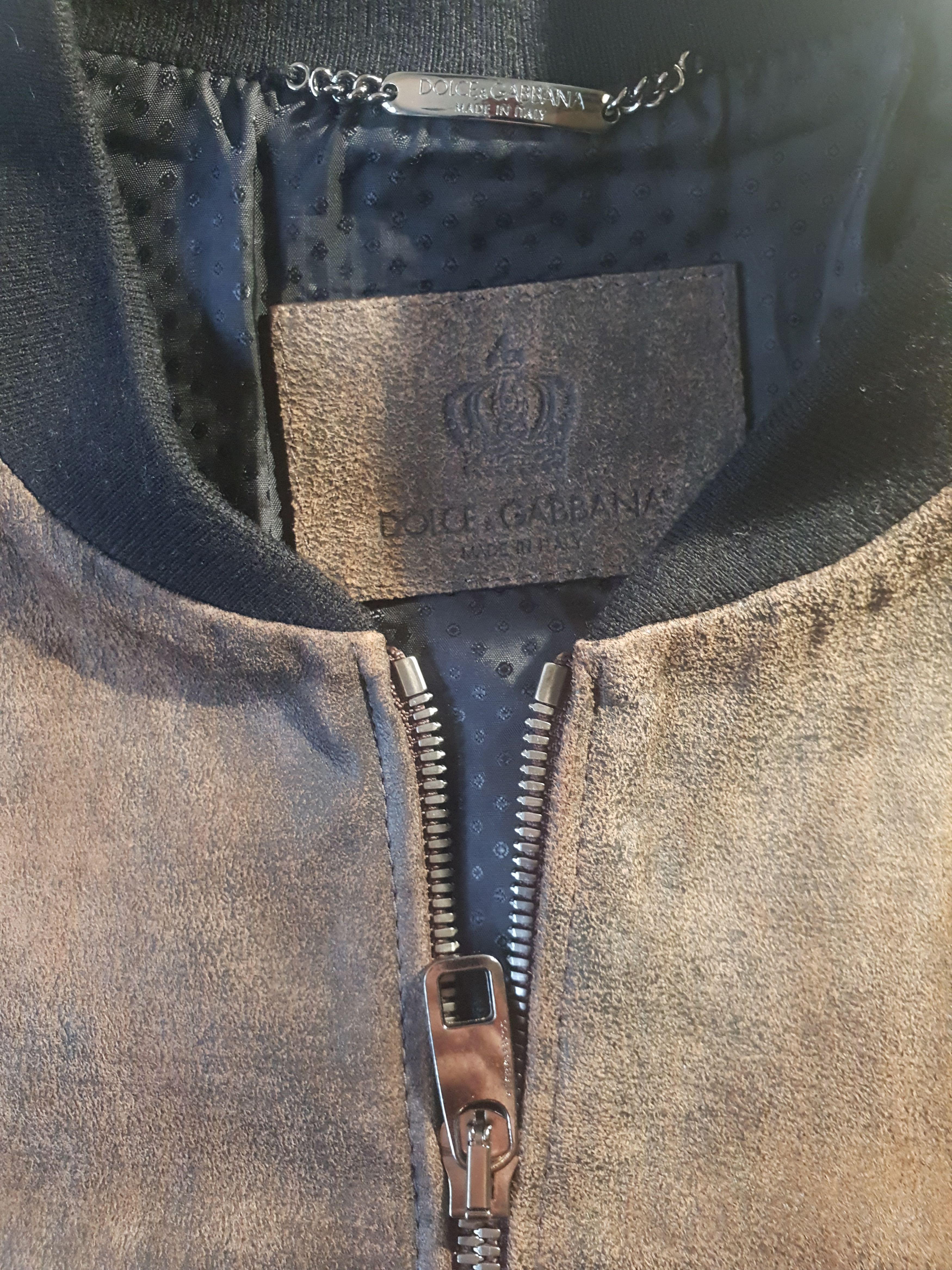 Dolce & Gabbana Men's Dolce & Gabbana Lamb Leather Logo Bomber Jacket Brown Size US M / EU 48-50 / 2 - 2 Thumbnail
