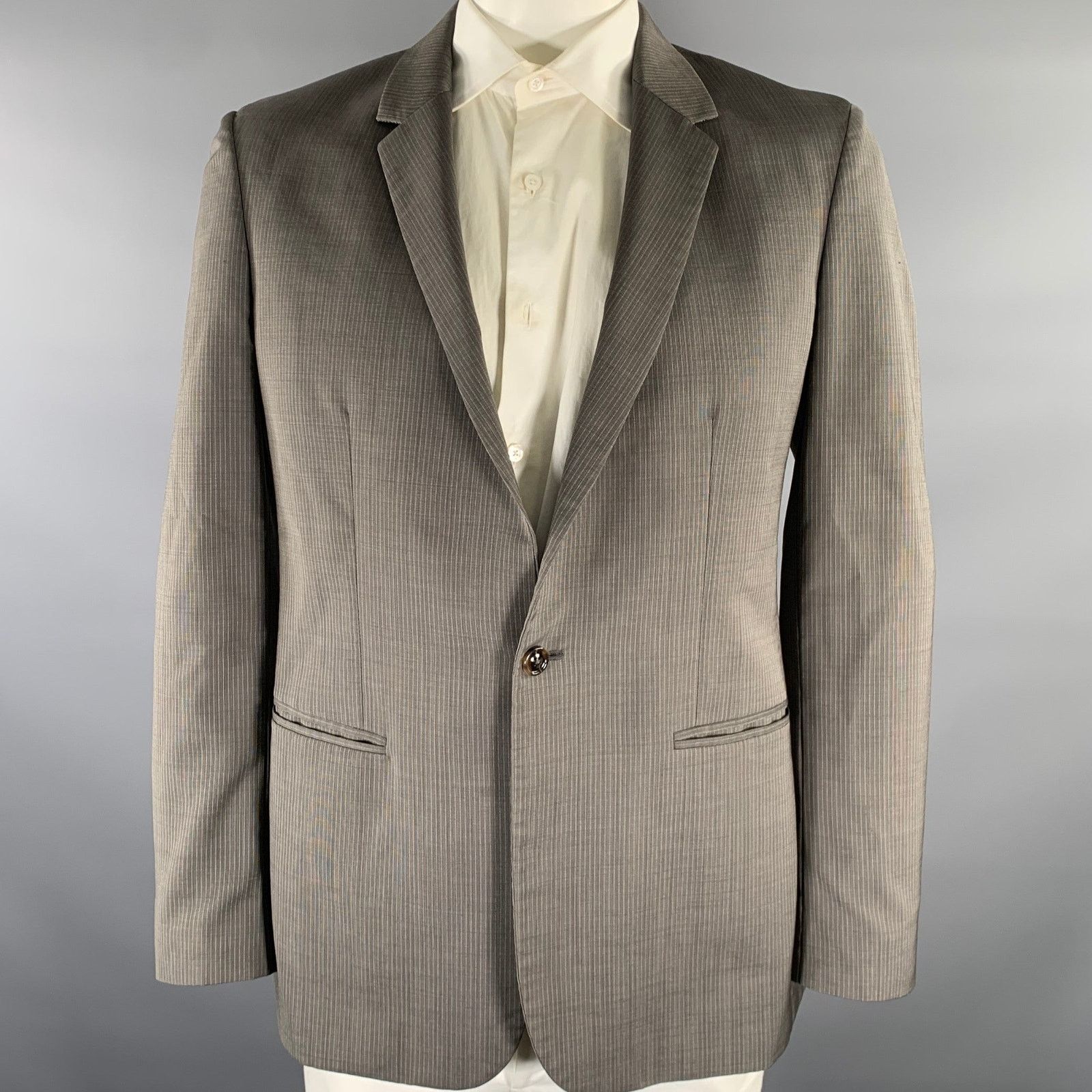 Maison Margiela MAISON MARGIELA Grey Pinstripe Wool Notch Lapel Sport Coat Size 42R - 1 Thumbnail