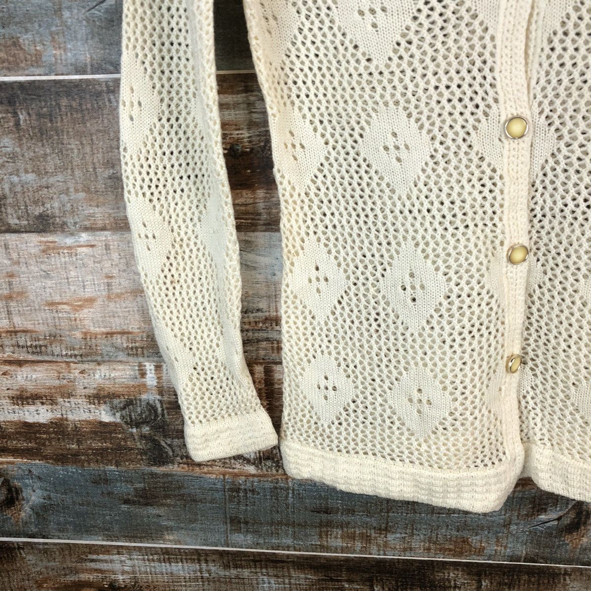 Japanese Brand Platane Cream crochet sexy meshnet Cardigan Knitwear #A1477 Size M / US 6-8 / IT 42-44 - 7 Thumbnail