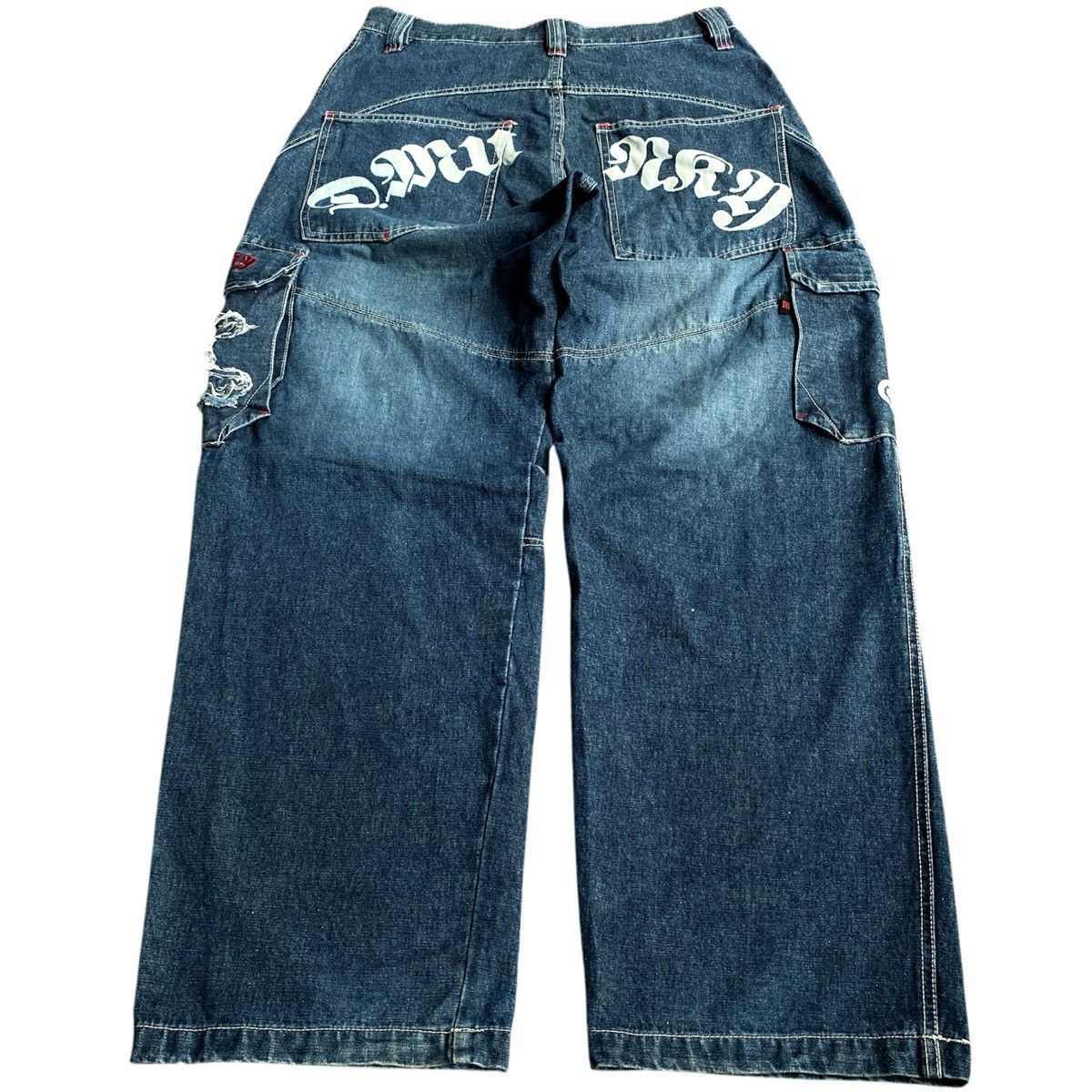 Ecko Unltd. × JNCO × Southpole 2000s Rare DrunkNMunky Cargo Embroidery Wide Leg Baggy Jeans Size US 30 / EU 46 - 5 Thumbnail