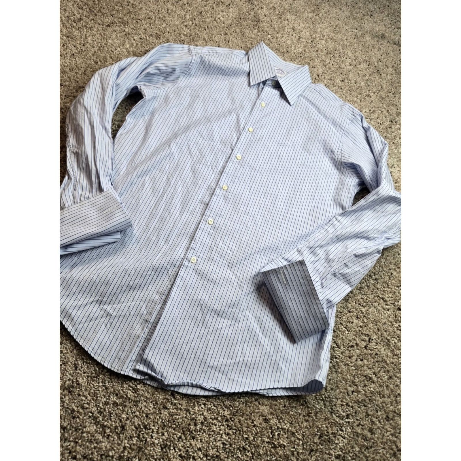 Brooks Brothers VINTAGE Brooks Brothers Dress Shirt 16-35 Egyptian Cotton Blue Striped 34/35 Long Sleeve Button-Down Collar Mens Shirts Size 42R - 2 Thumbnail