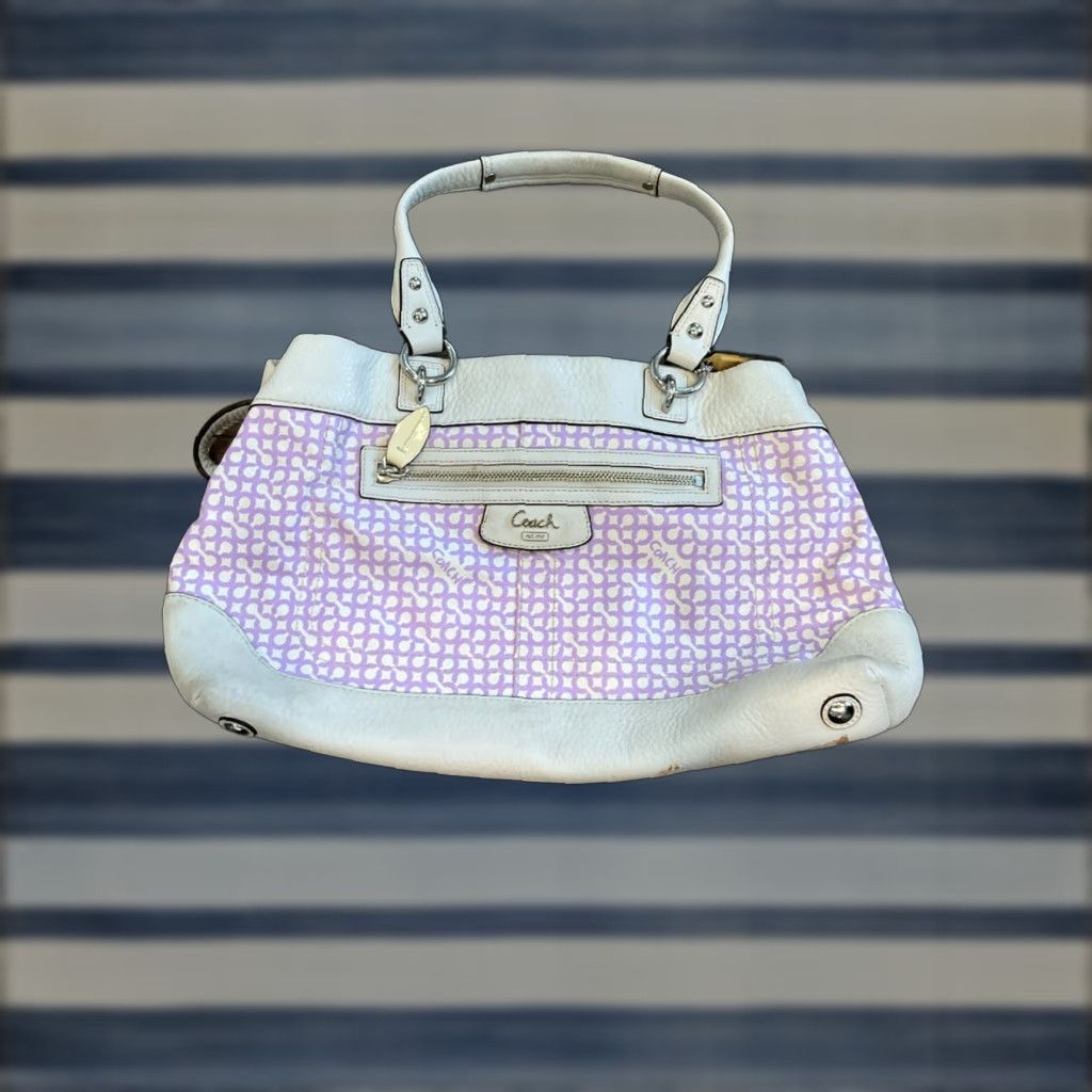Coach Coach Penelope Op Art Leather Large Tote Purse 13453 Purple Green/white Art Tote Womens Extra Large Canvas Strap 8.5" Size ONE SIZE - 1 Thumbnail