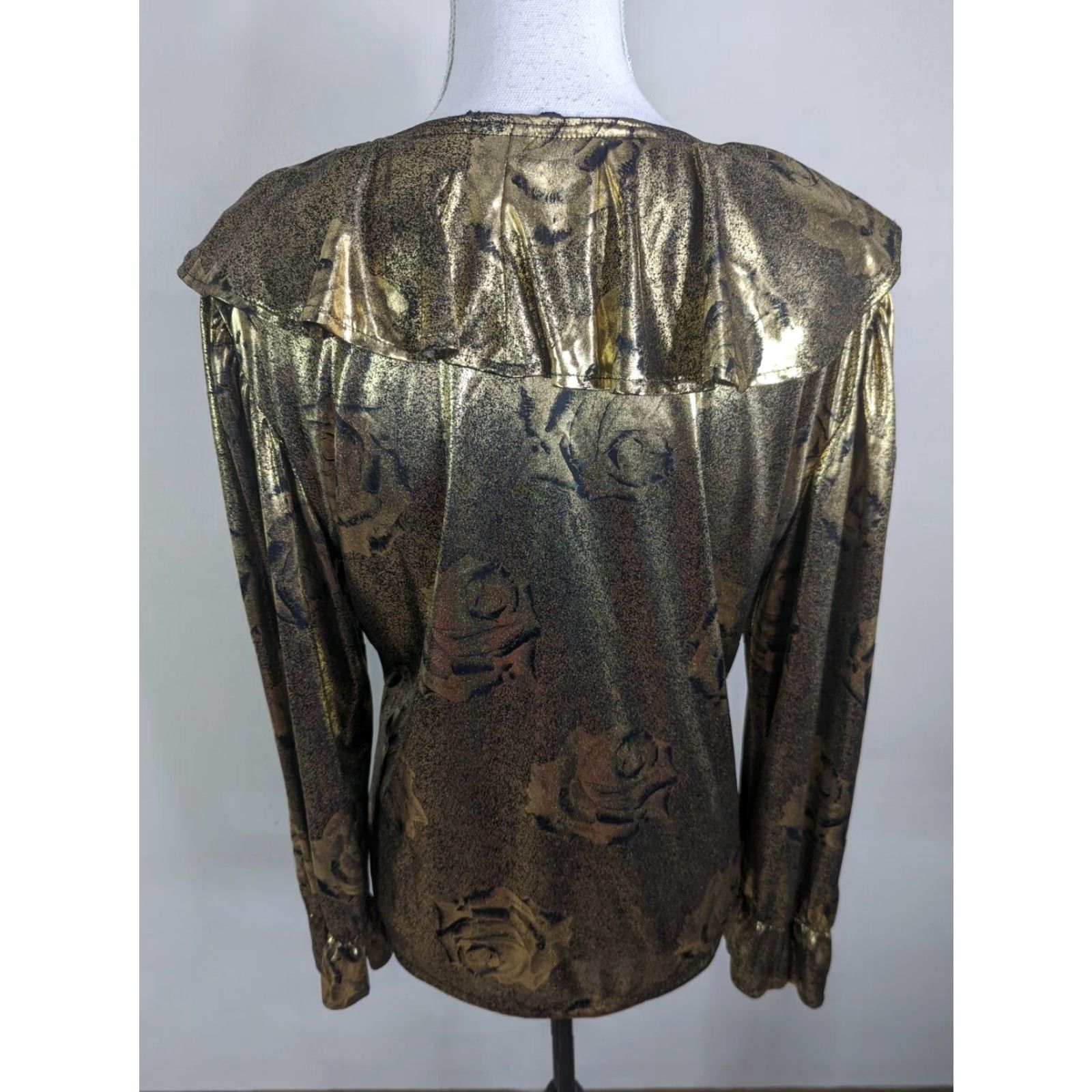 Vintage VINTAGE 90s Gold Floral Rose Blouse L1S Cotton Blend Long Sleeve Ruffle Shirt Women M Gold 90s Theme Womens Blouse Size M / US 6-8 / IT 42-44 - 3 Thumbnail