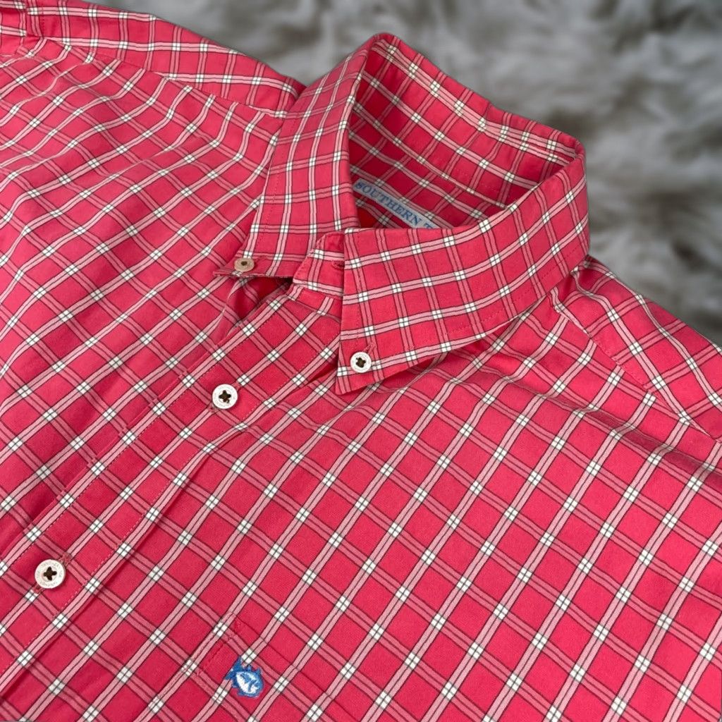 Southern Tide Shirt L Pink Plaid Cotton Stretch Long Sleeve Button-Up Mens